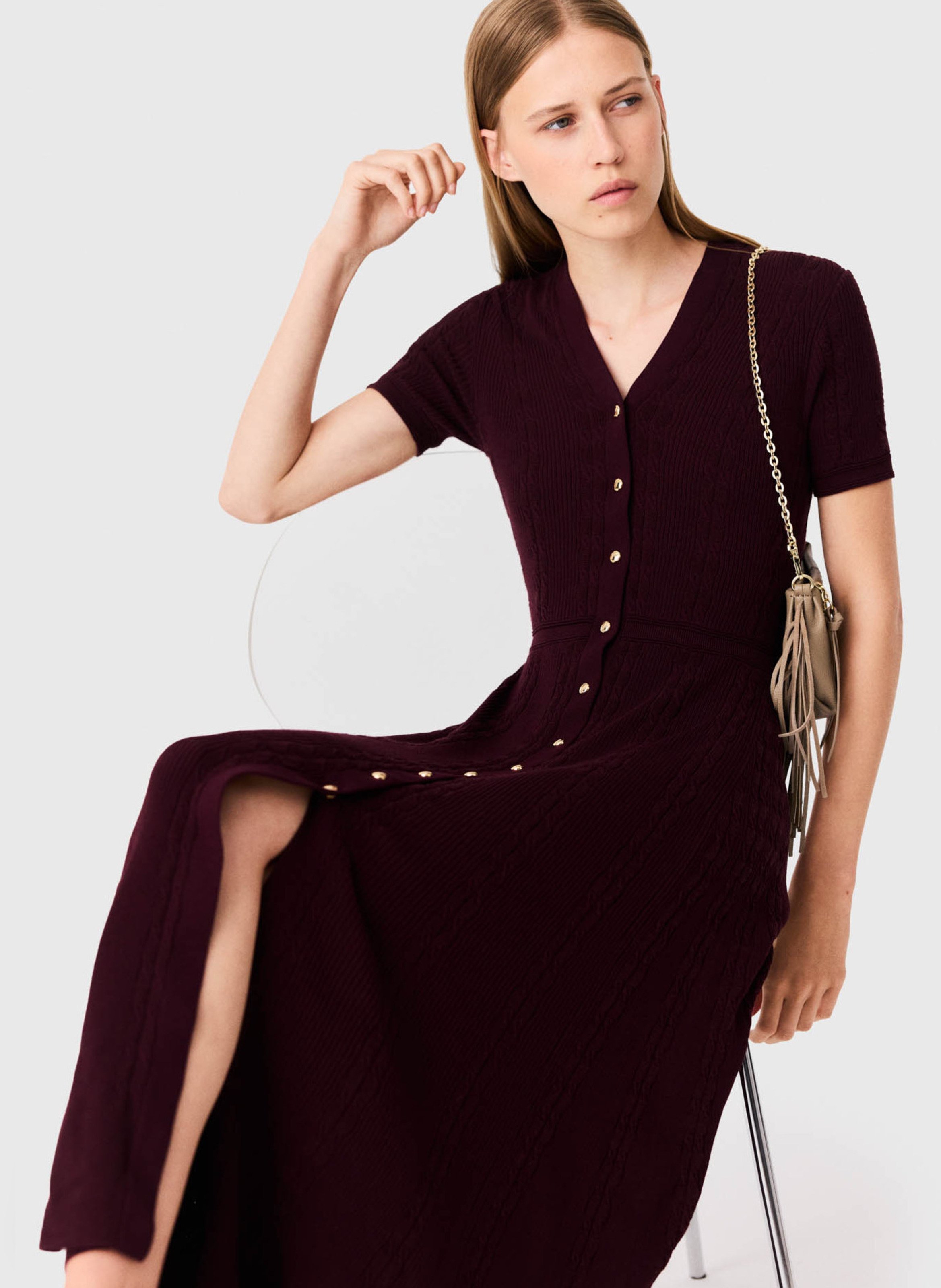 Robe longue évasée en maille MAJE Rouge