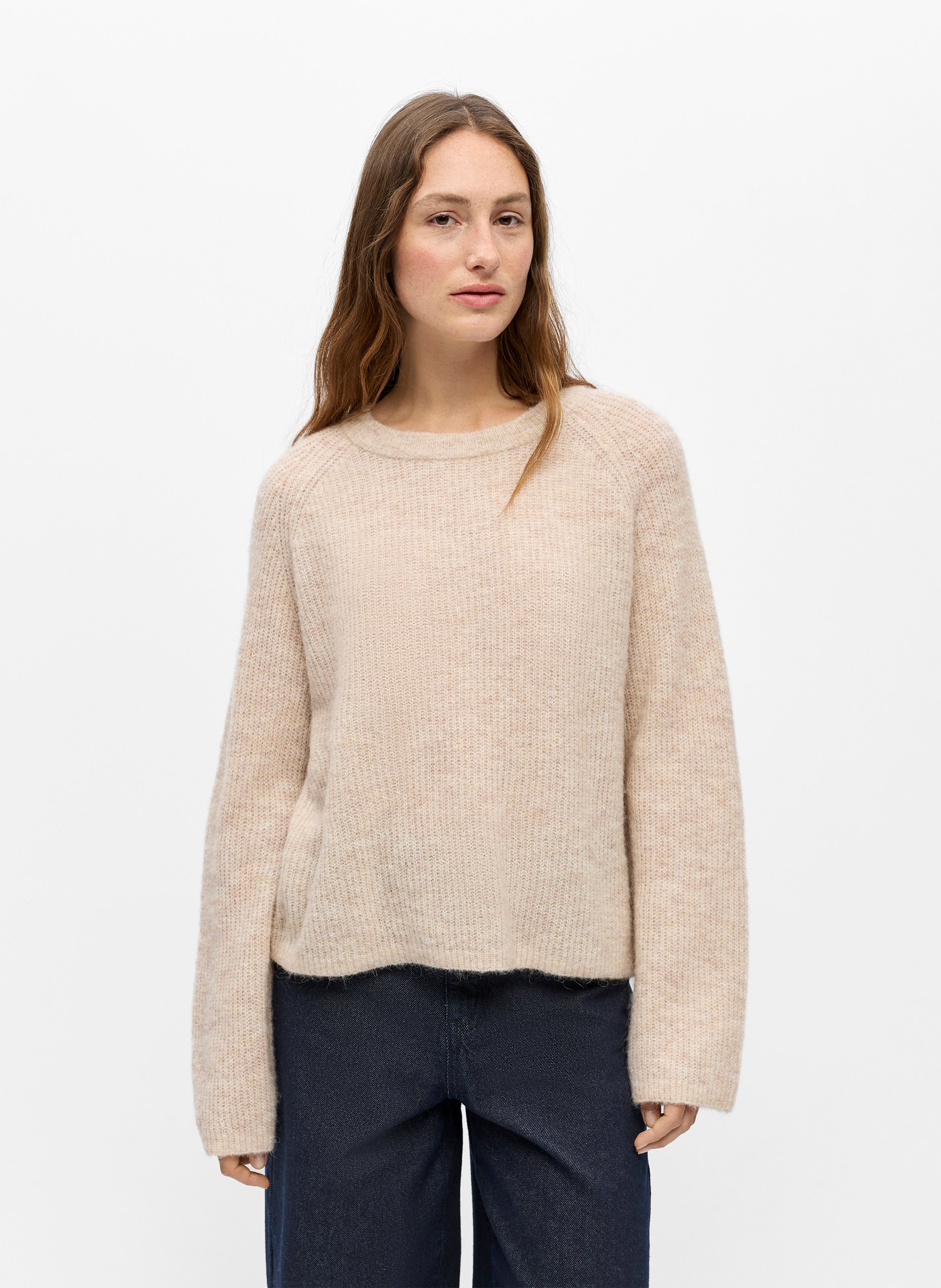 Round-neck wool-blend sweater OBJECT Brown