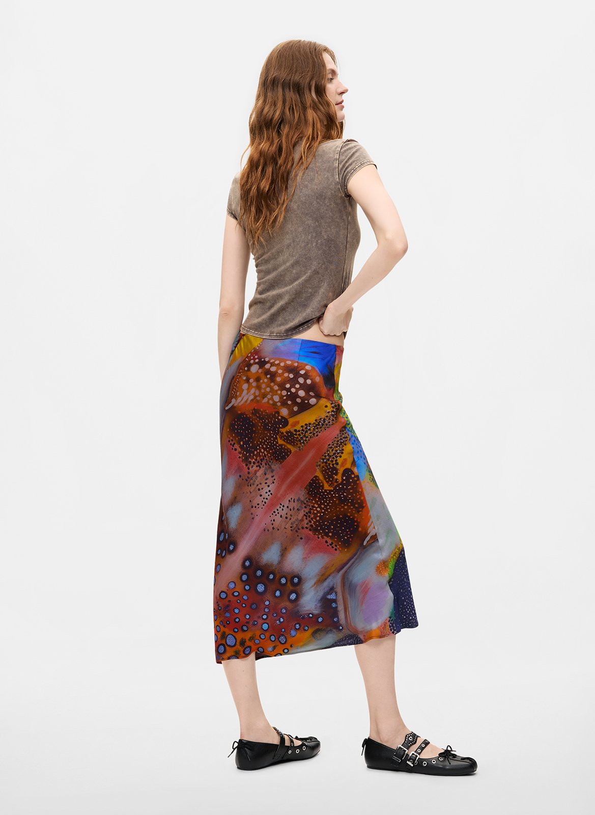 Jupe midi imprimée DESIGUAL Noir