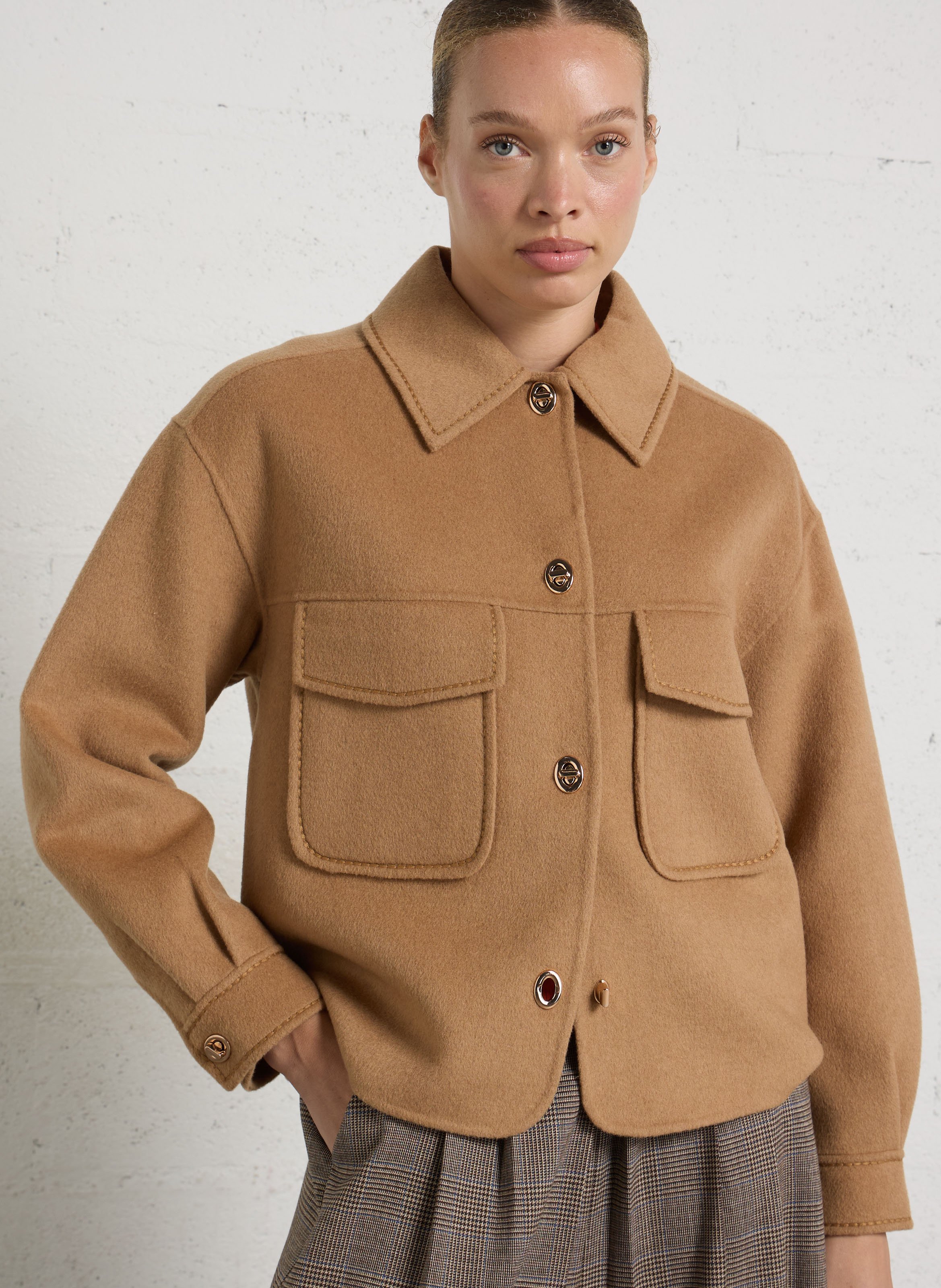 Veste droite à col classique en laine mélangée MAISON 123 Beige