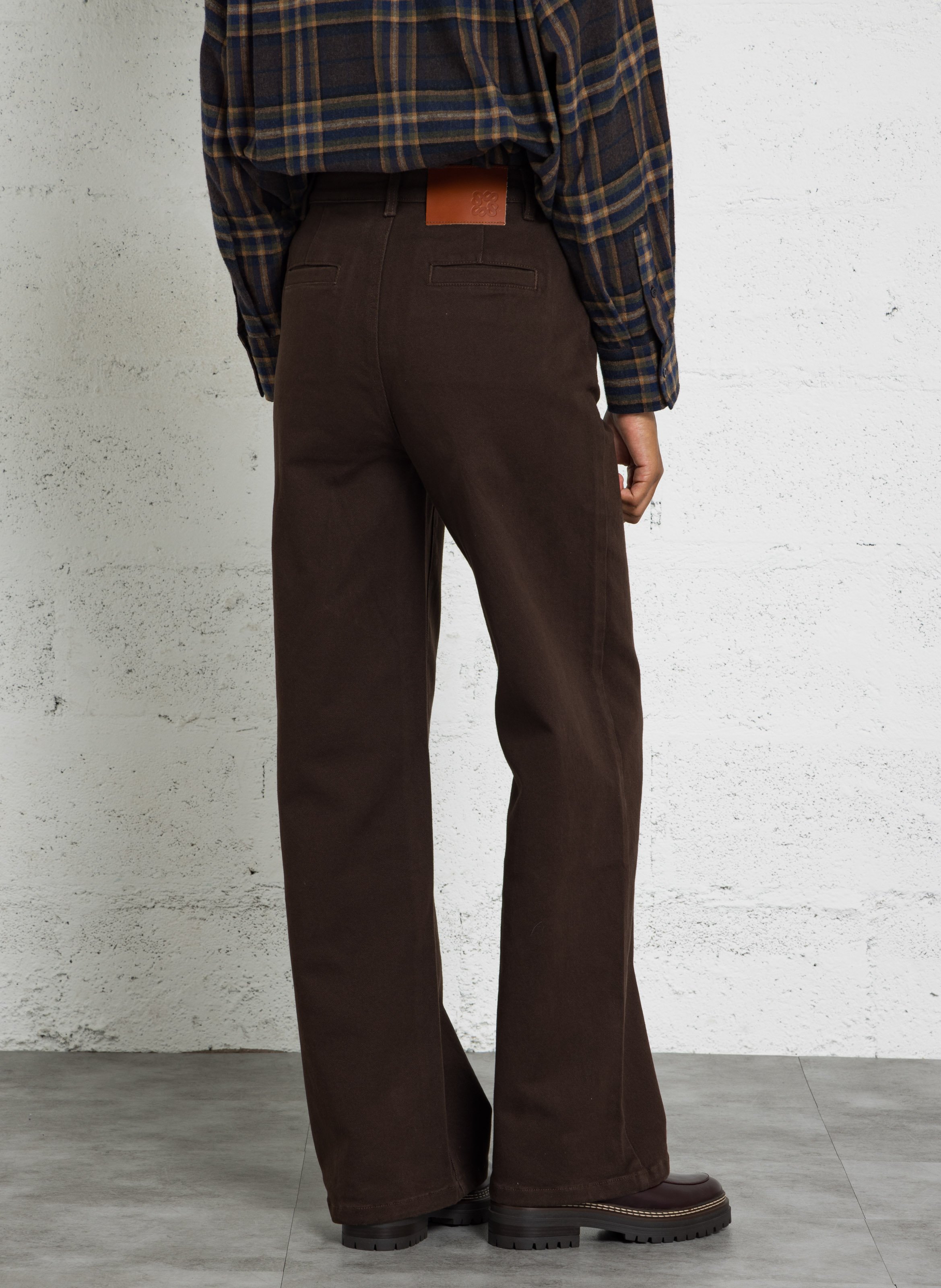 Wide-leg cotton-blend jeans SUNCOO Brown