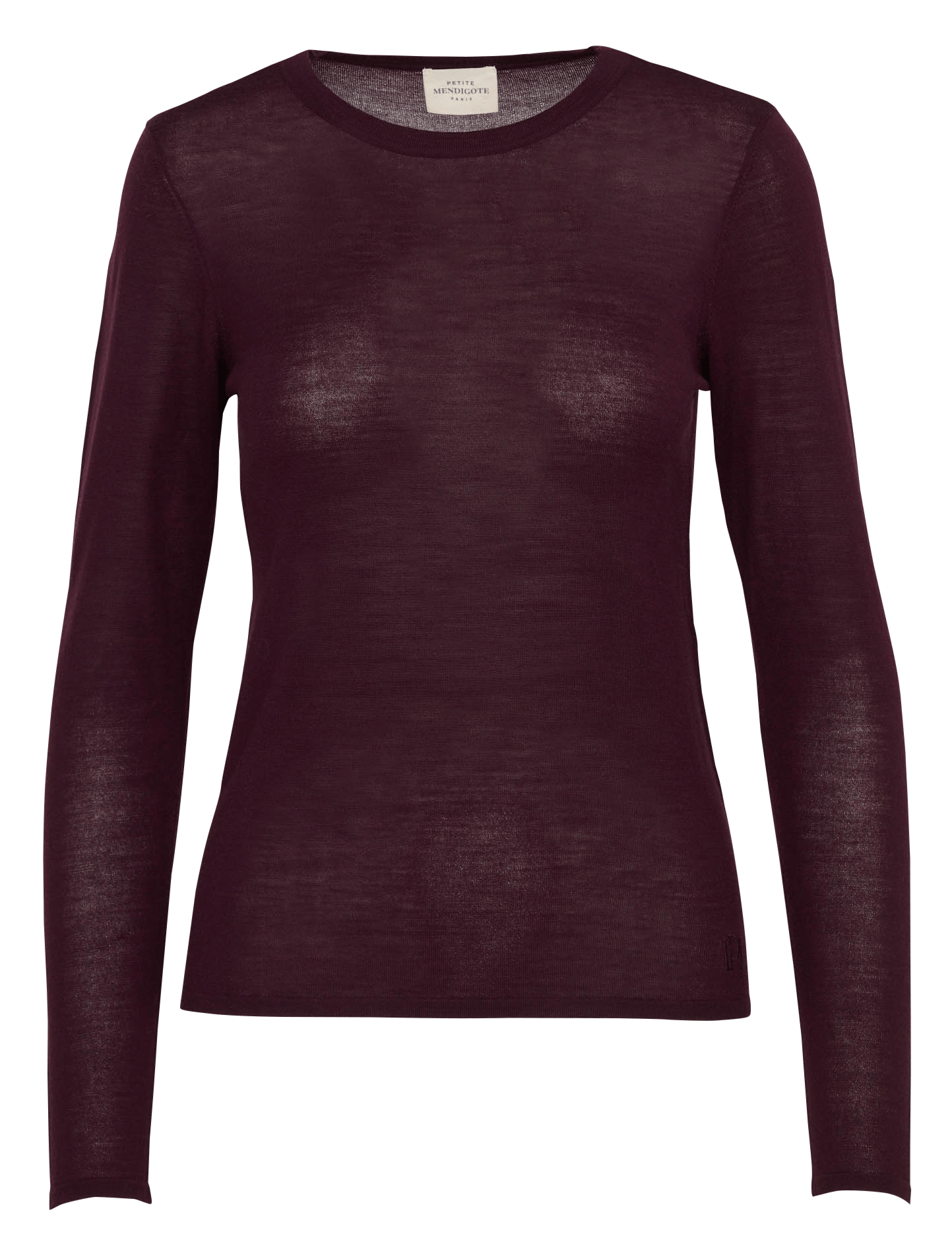 Feinstrickpullover mit Rundhalsausschnitt und langen Ärmeln aus Merinowolle. PETITE MENDIGOTE Violett