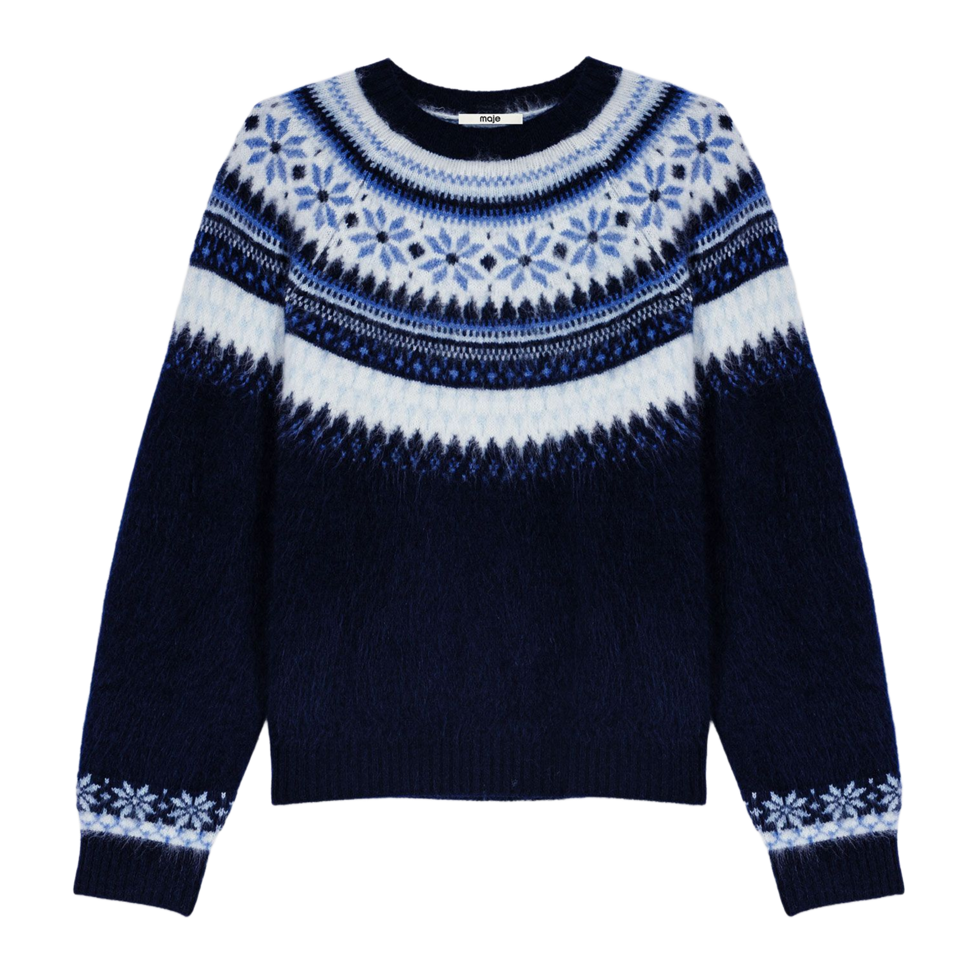 Straight printed wool sweater MAJE Blue