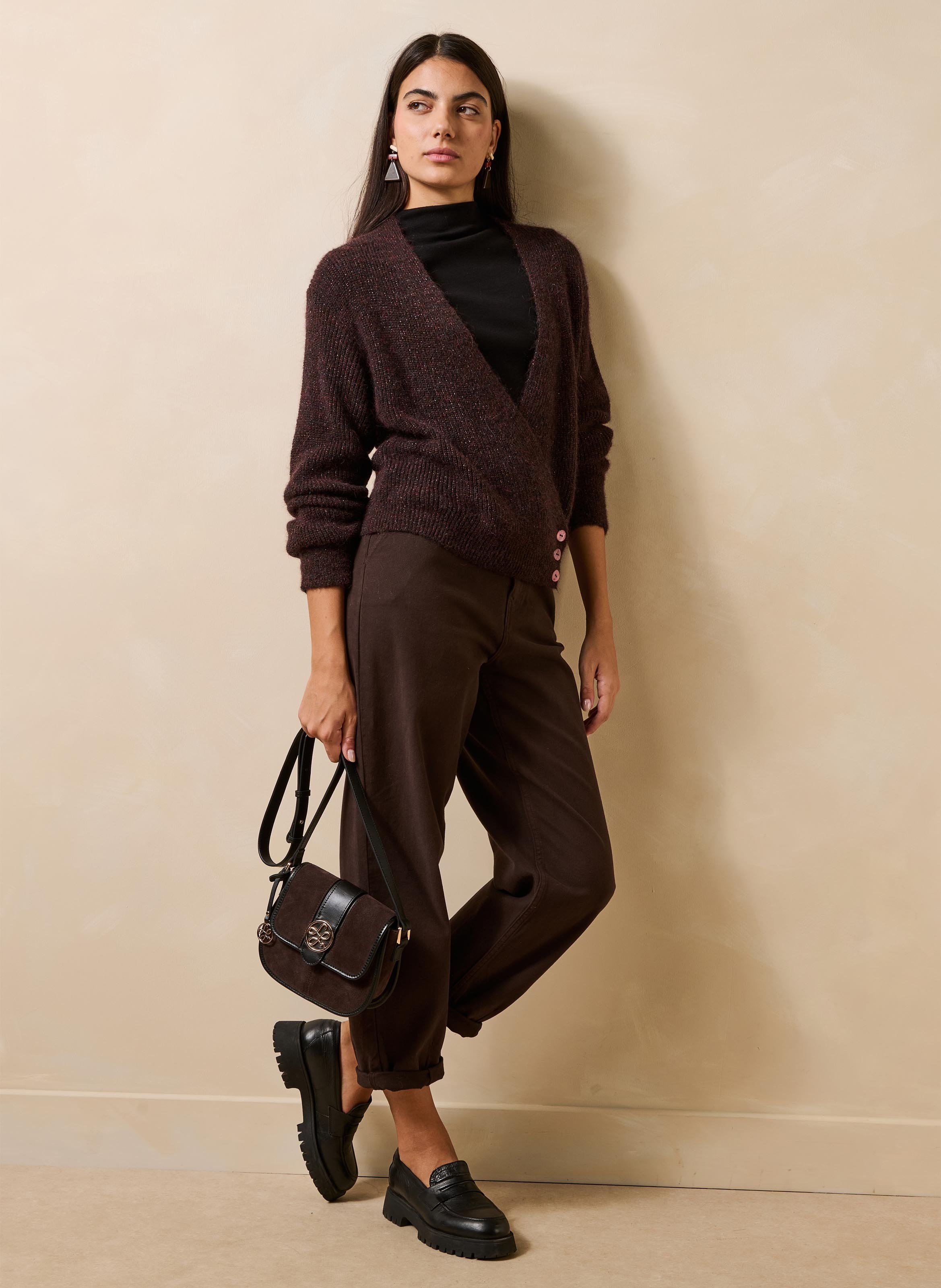 Gilet encolure V LA FEE MARABOUTEE Marron