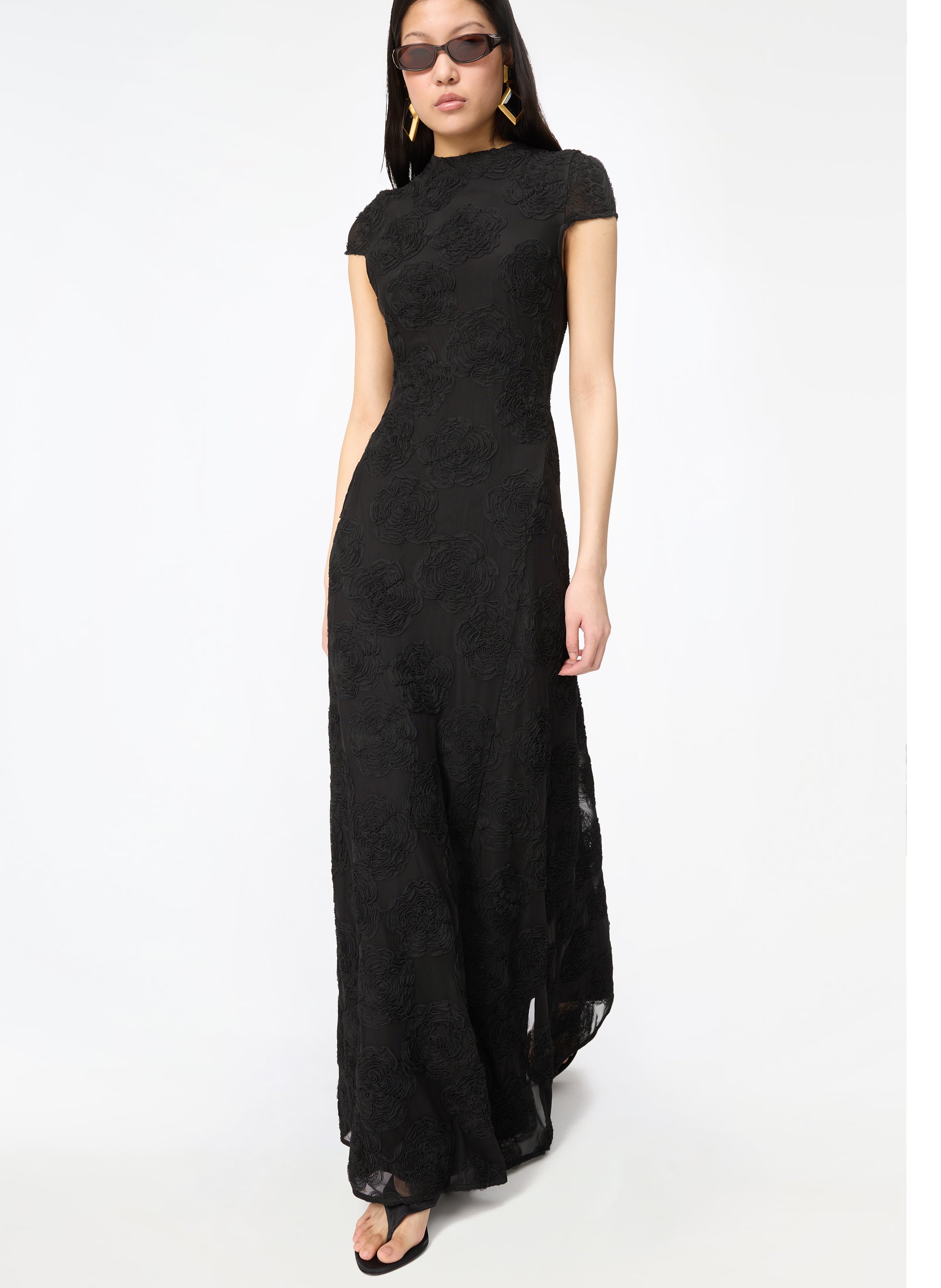 Long fitted floral dress ROTATE Black