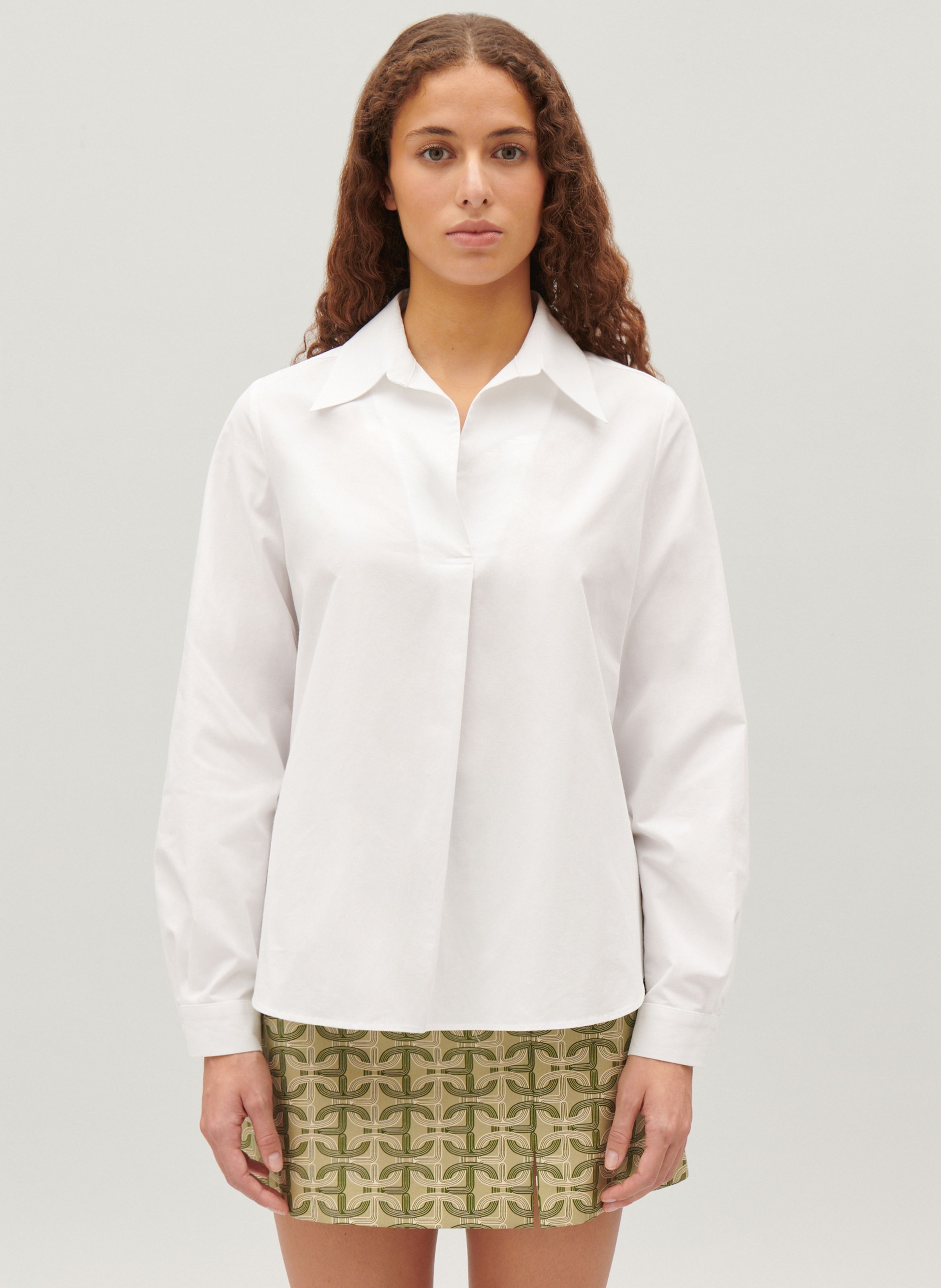 Blouse Droite Col Rabat En Coton Blanc Claudie Pierlot Femme