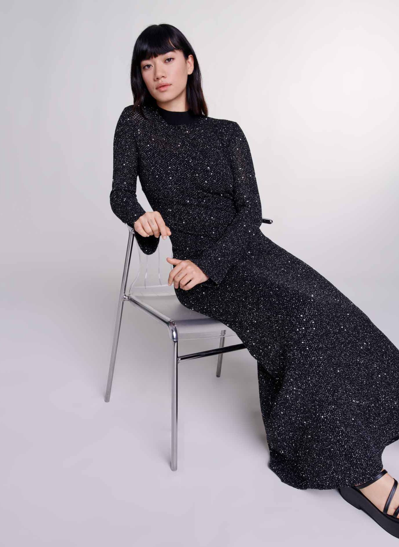 Robe Longue Ajustée à Sequins Noir Maje - Femme - MFPRO03371-2517-NOIR |  Place des Tendances - Belgique