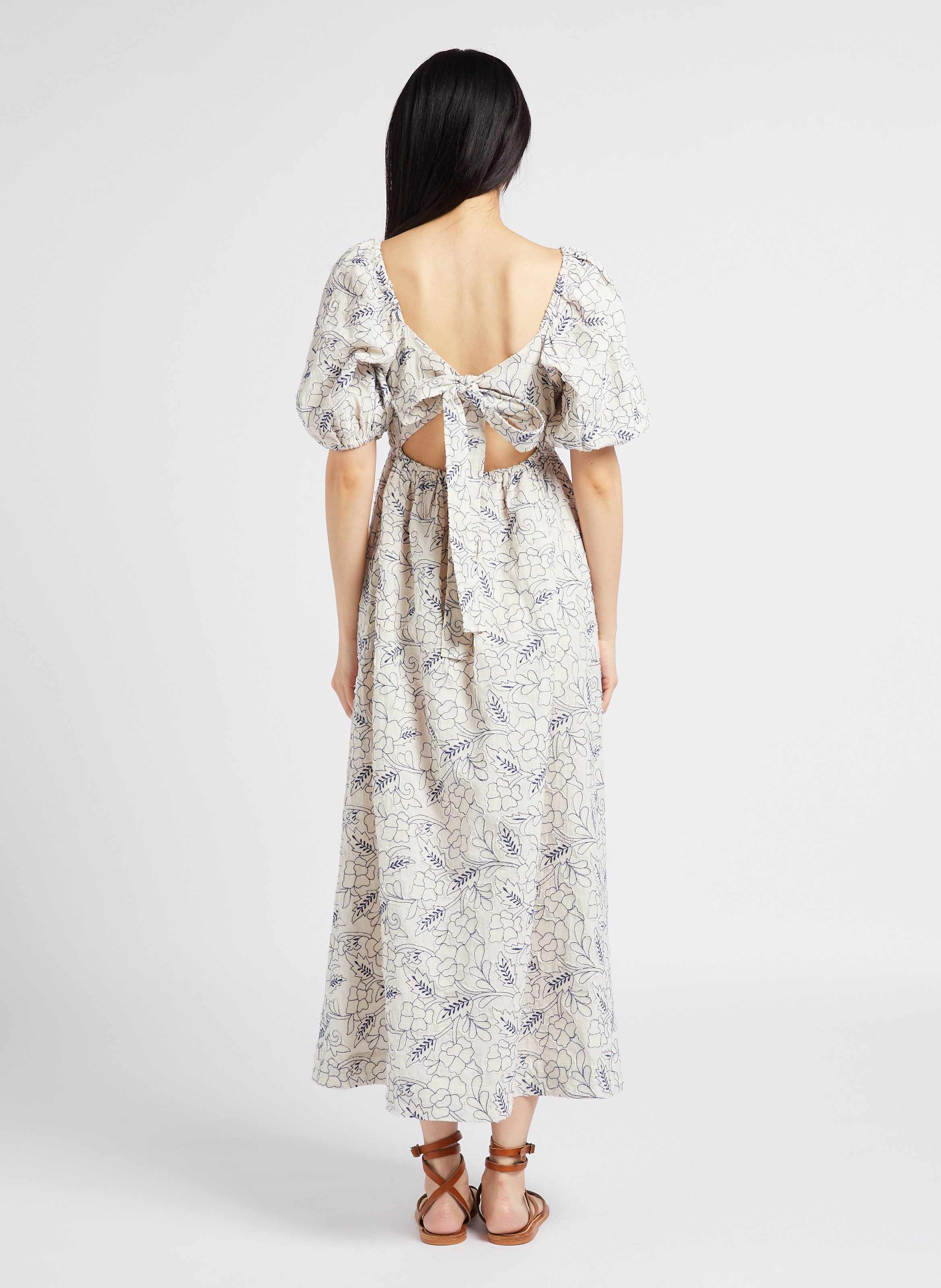 Robe longue col V brodée en coton PAUL AND JOE Blanc