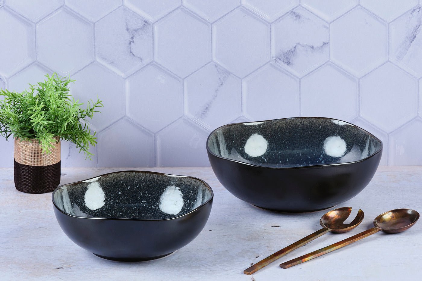 Saladier iris ø24cm et ø28,5cm - 2 pièces - bleu nuit BJORN Bleu