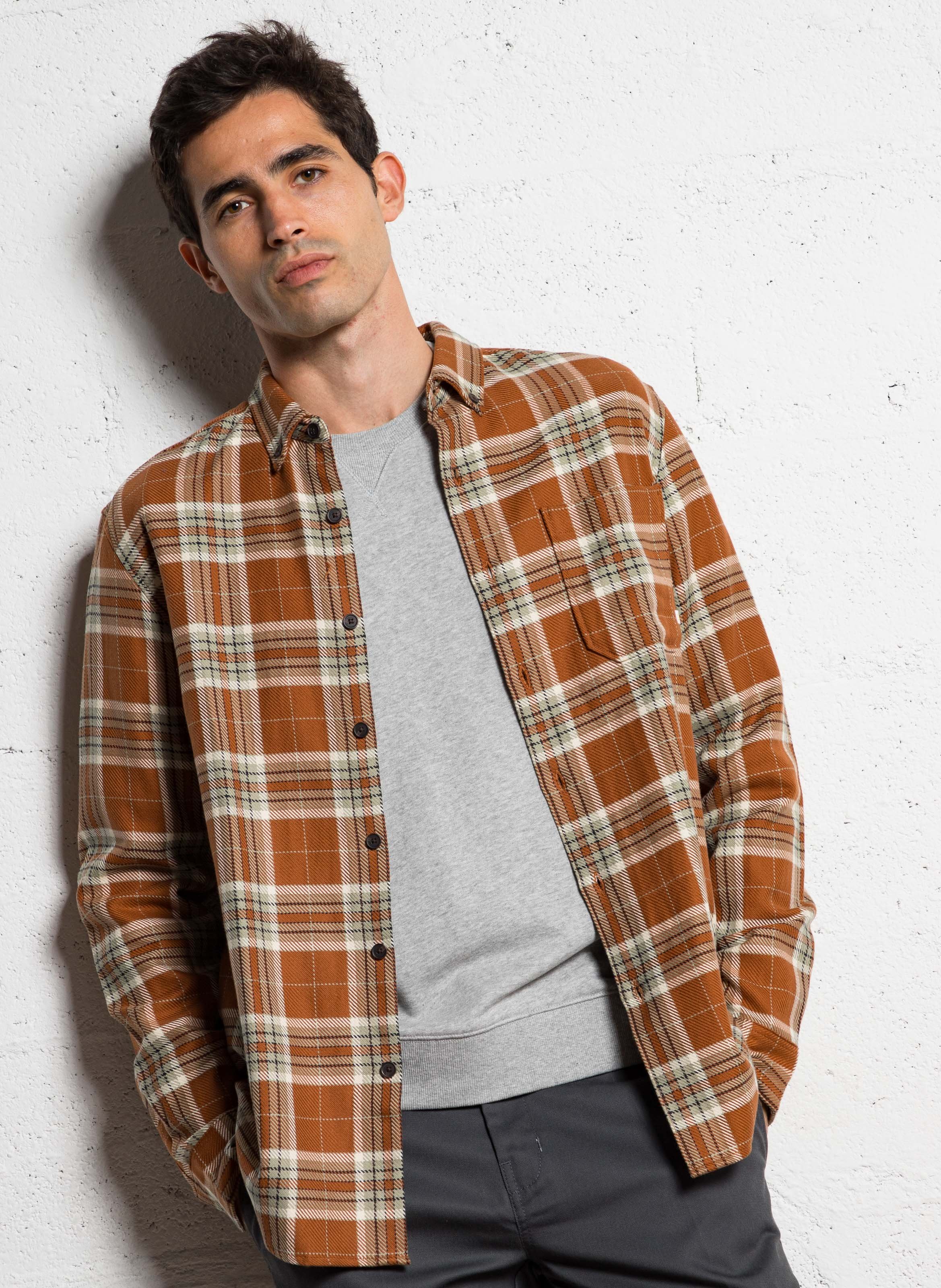 Straight organic cotton shirt with checks FARAH Brown
