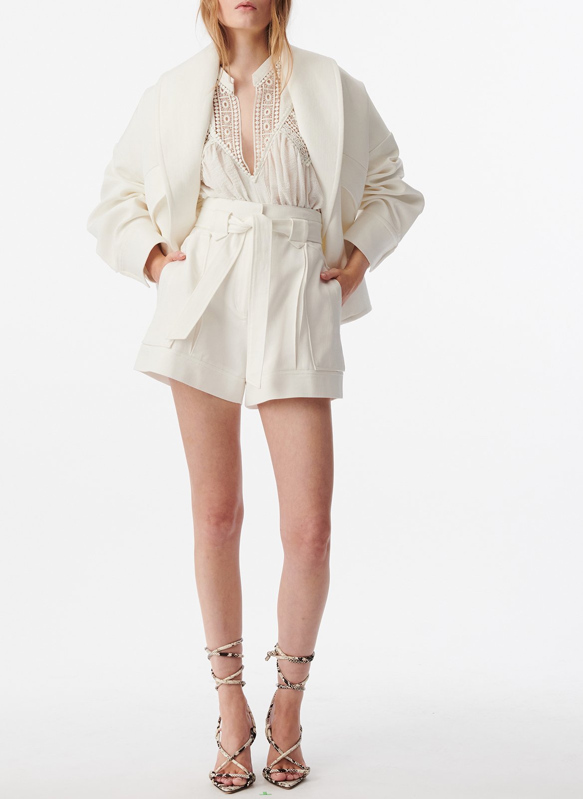 Short droit en coton mélangé Blanc