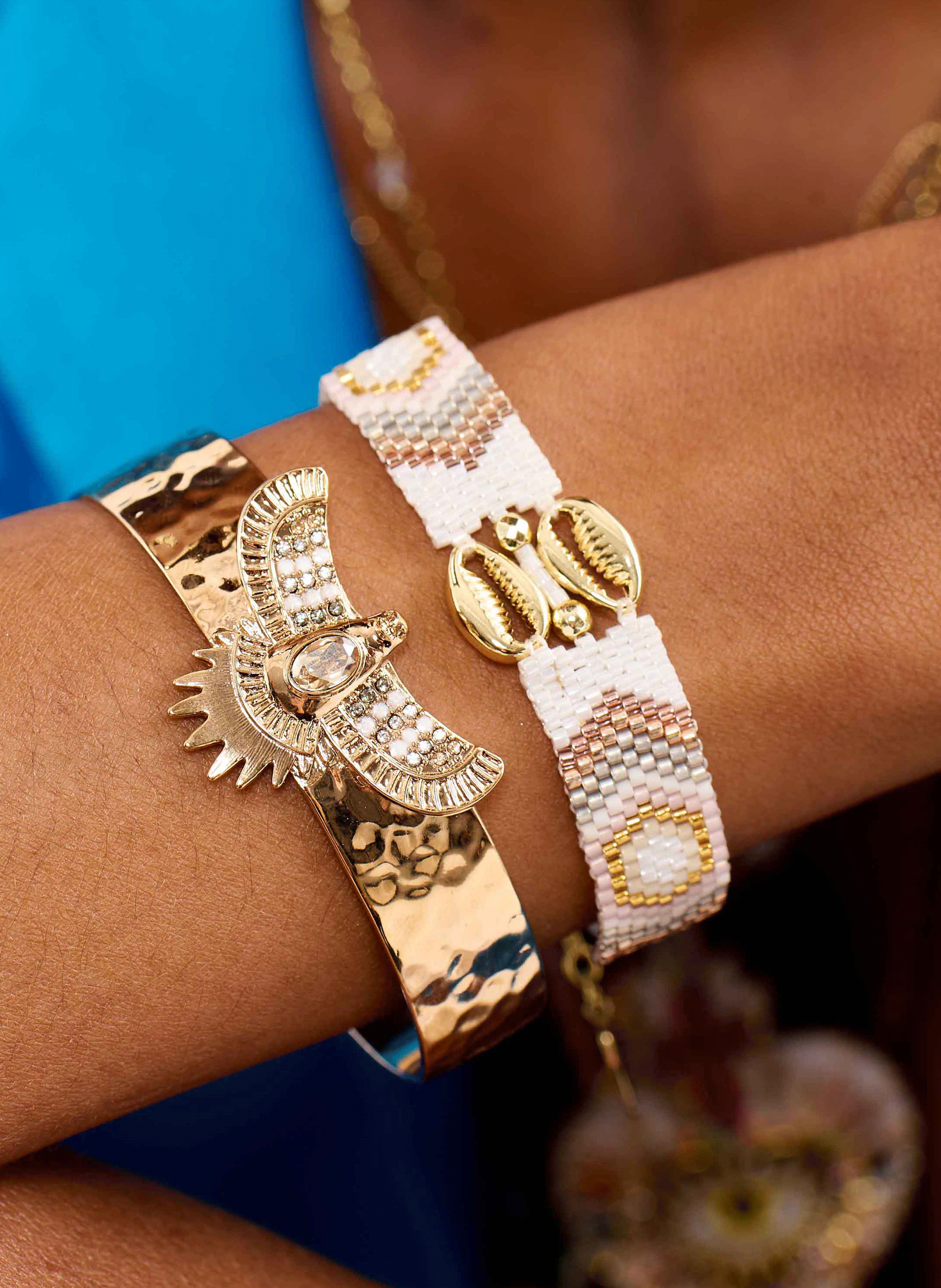 Adjustable beaded weaving bracelet HIPANEMA White