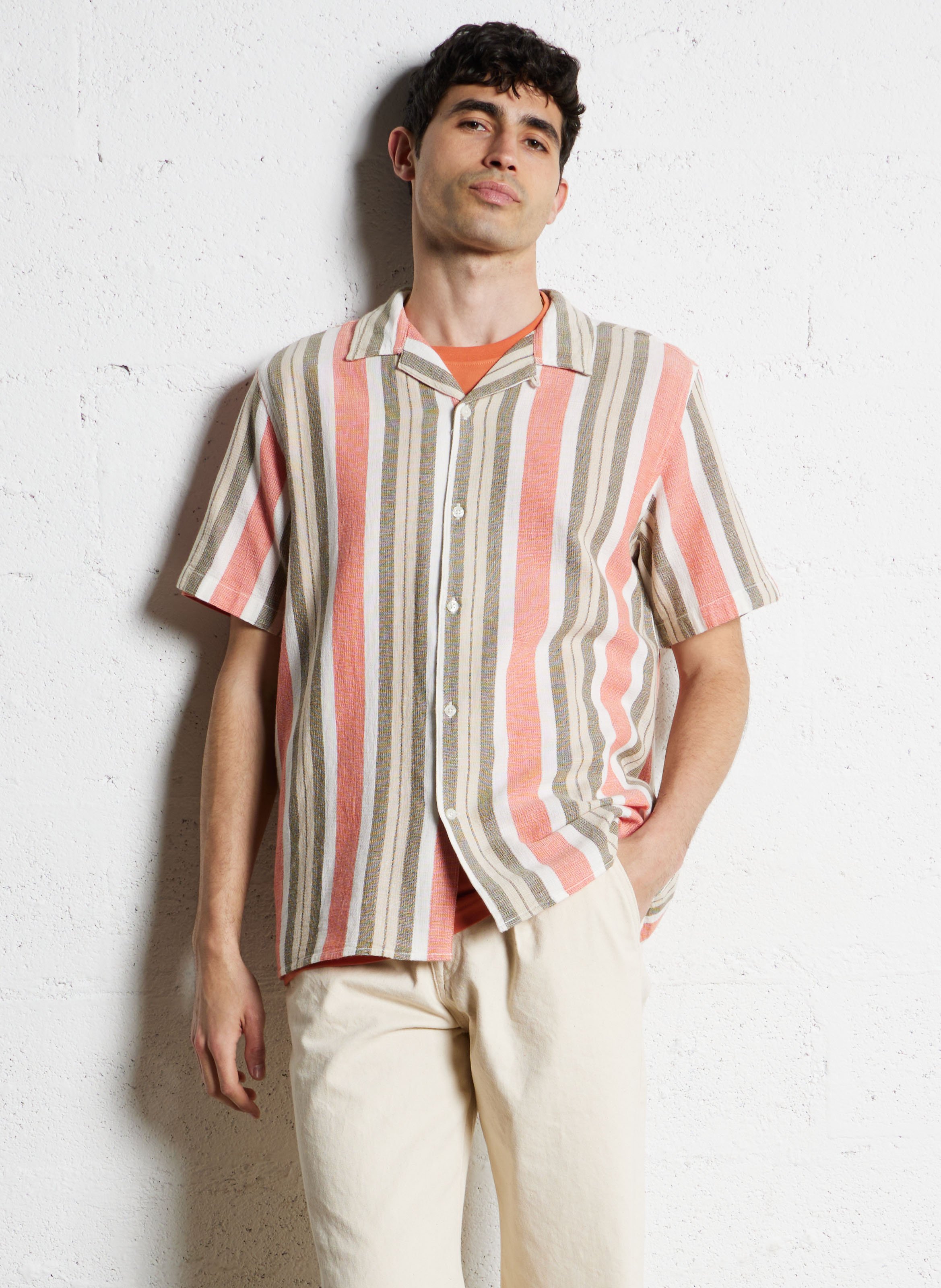 Chemise droite en coton bio rayé KNOWLEDGE COTTON APPAREL Vert