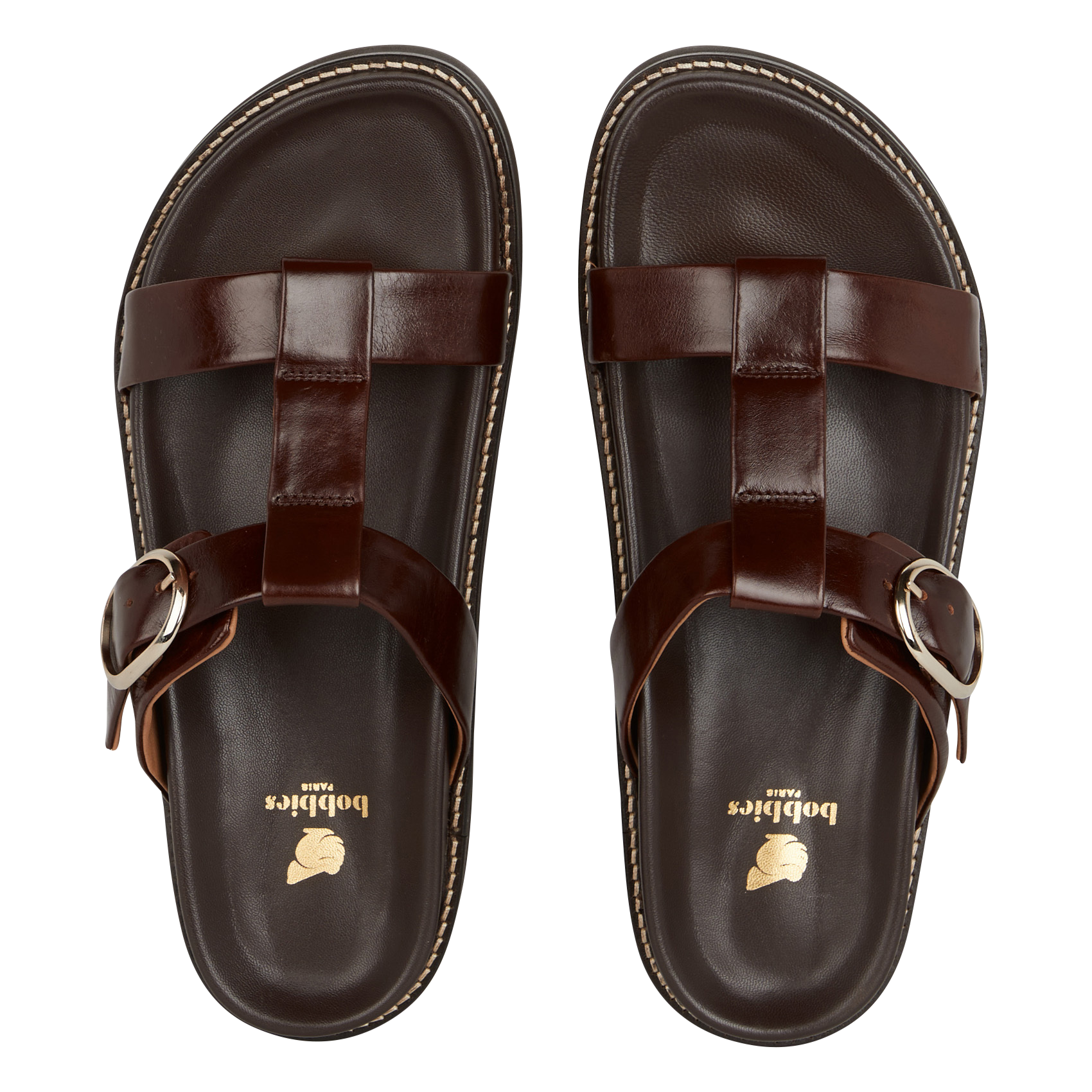 Aouda flat leather sandals BOBBIES Brown