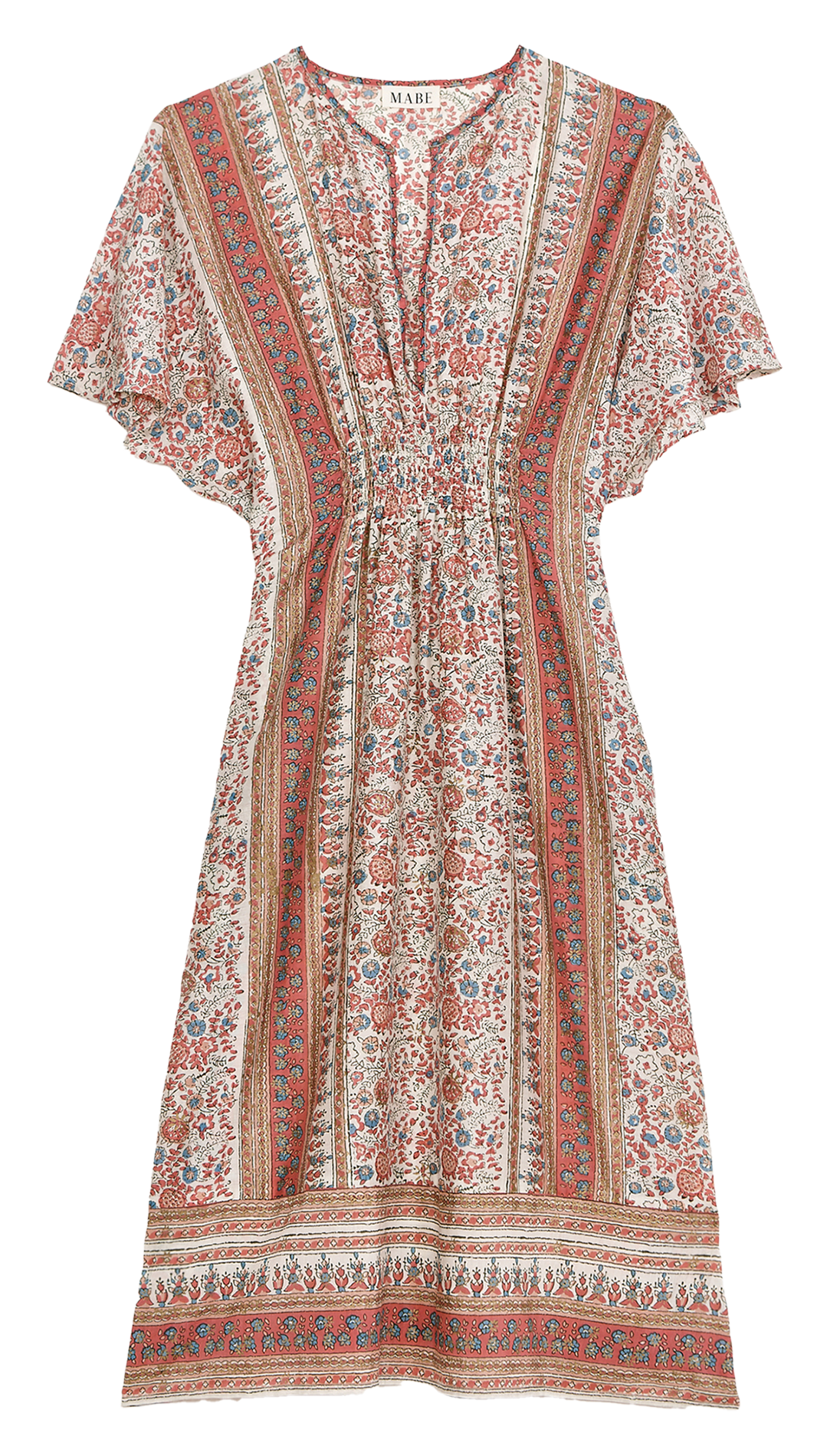 Robe midi col V en coton M.A.B.E Rose