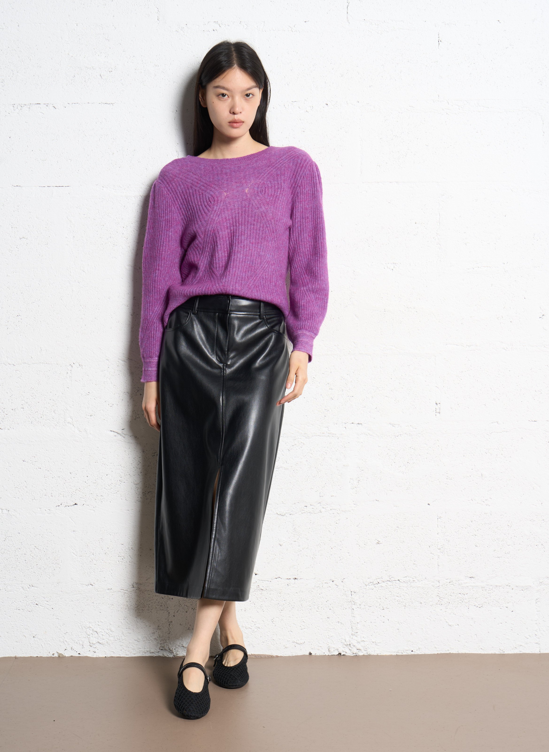 Midi-Rock mit Ledereffekt SUNCOO Schwarz