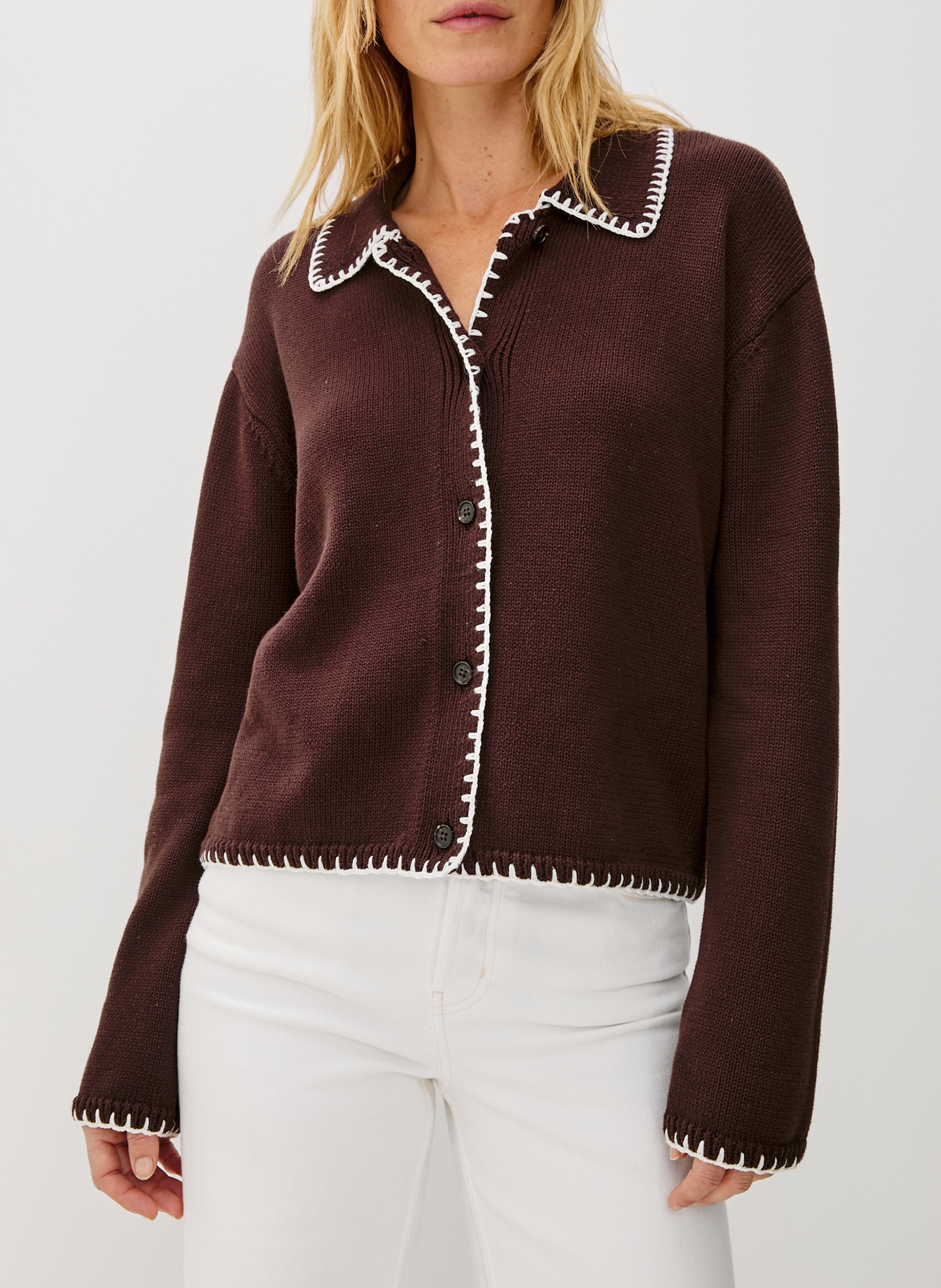 Cardigan ample boutonné en coton RAILS Marron