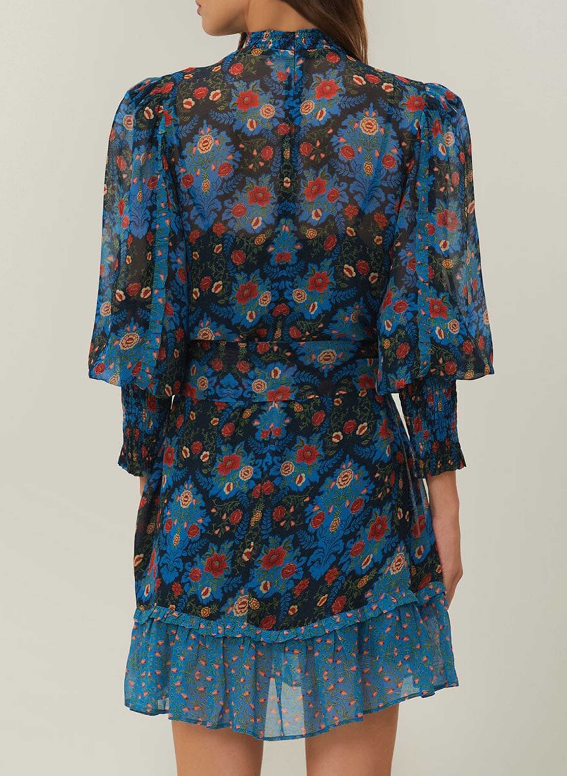 Kurzkleid mit Rundhalsausschnitt und Blumenprint FARM RIO Blau