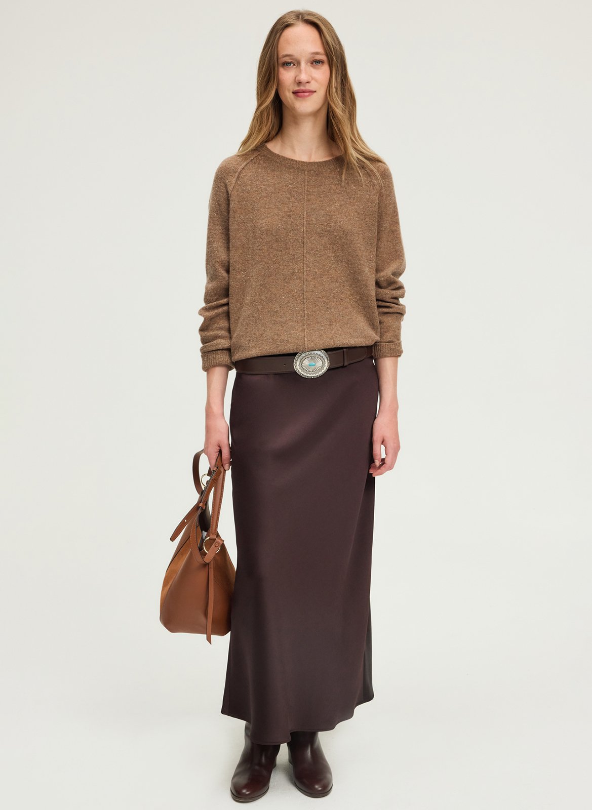 Long satin skirt PABLO Brown