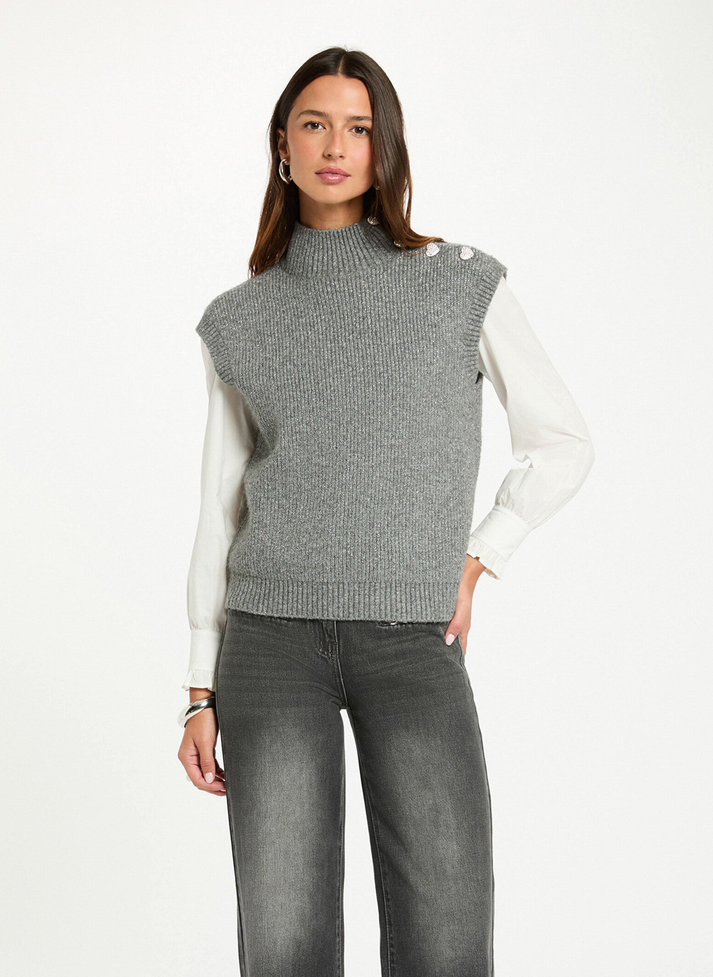 Pull col montant  MORGAN Gris