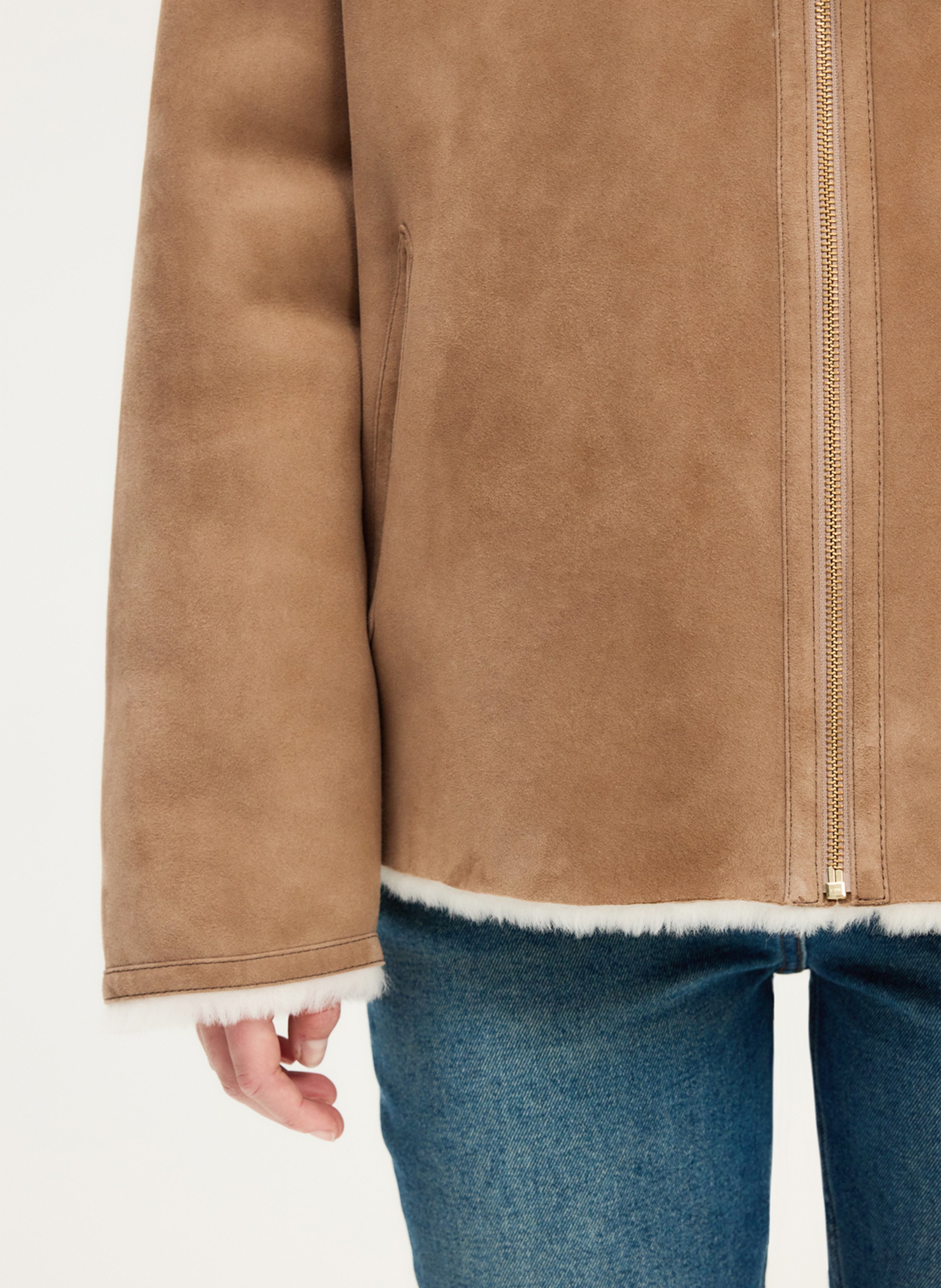 Hooded leather jacket Beige