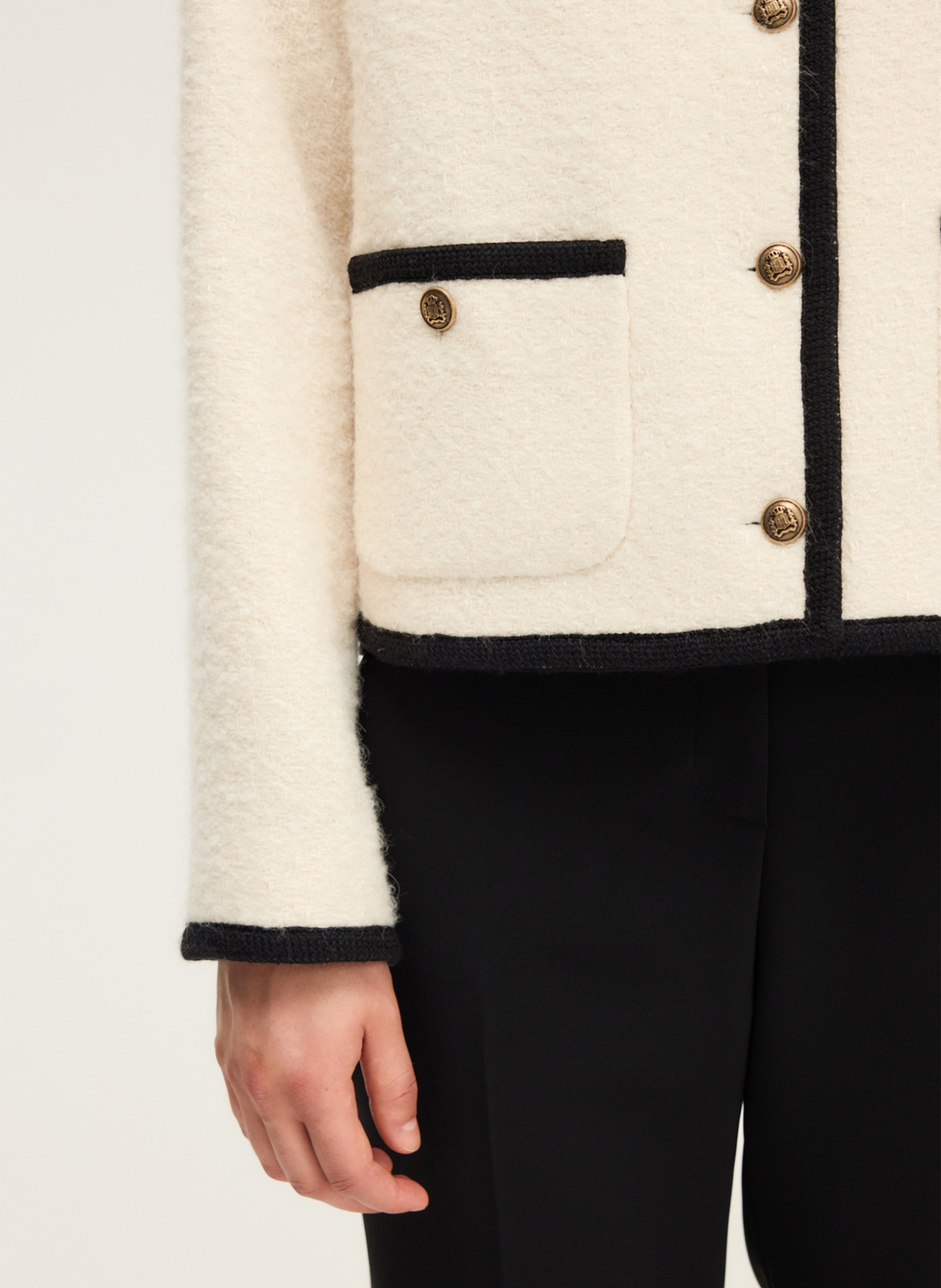 Round neck jacket in mixed cotton and wool PABLO Beige