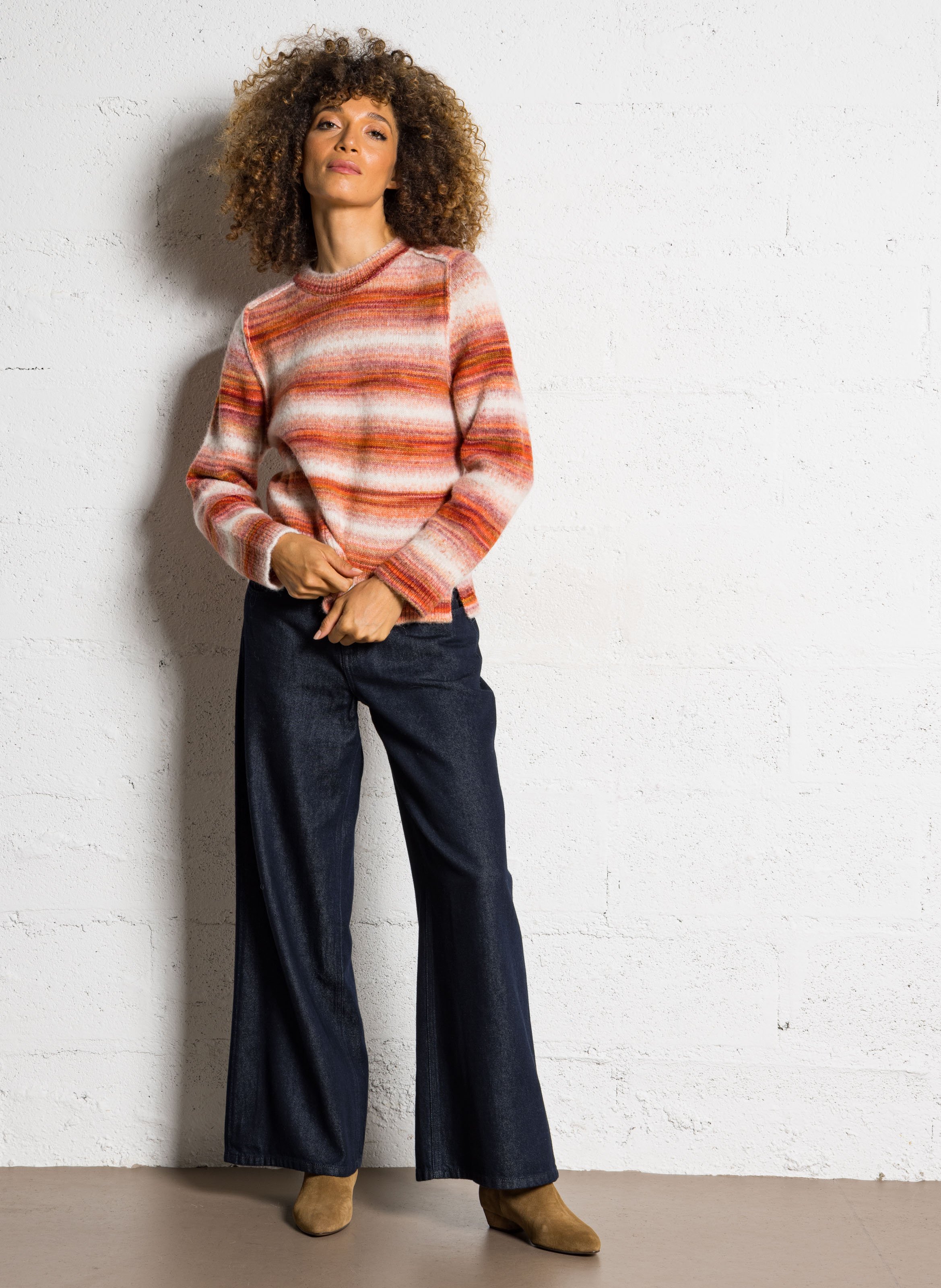 Pull col rond à rayures MAISON ANJE Multicolore