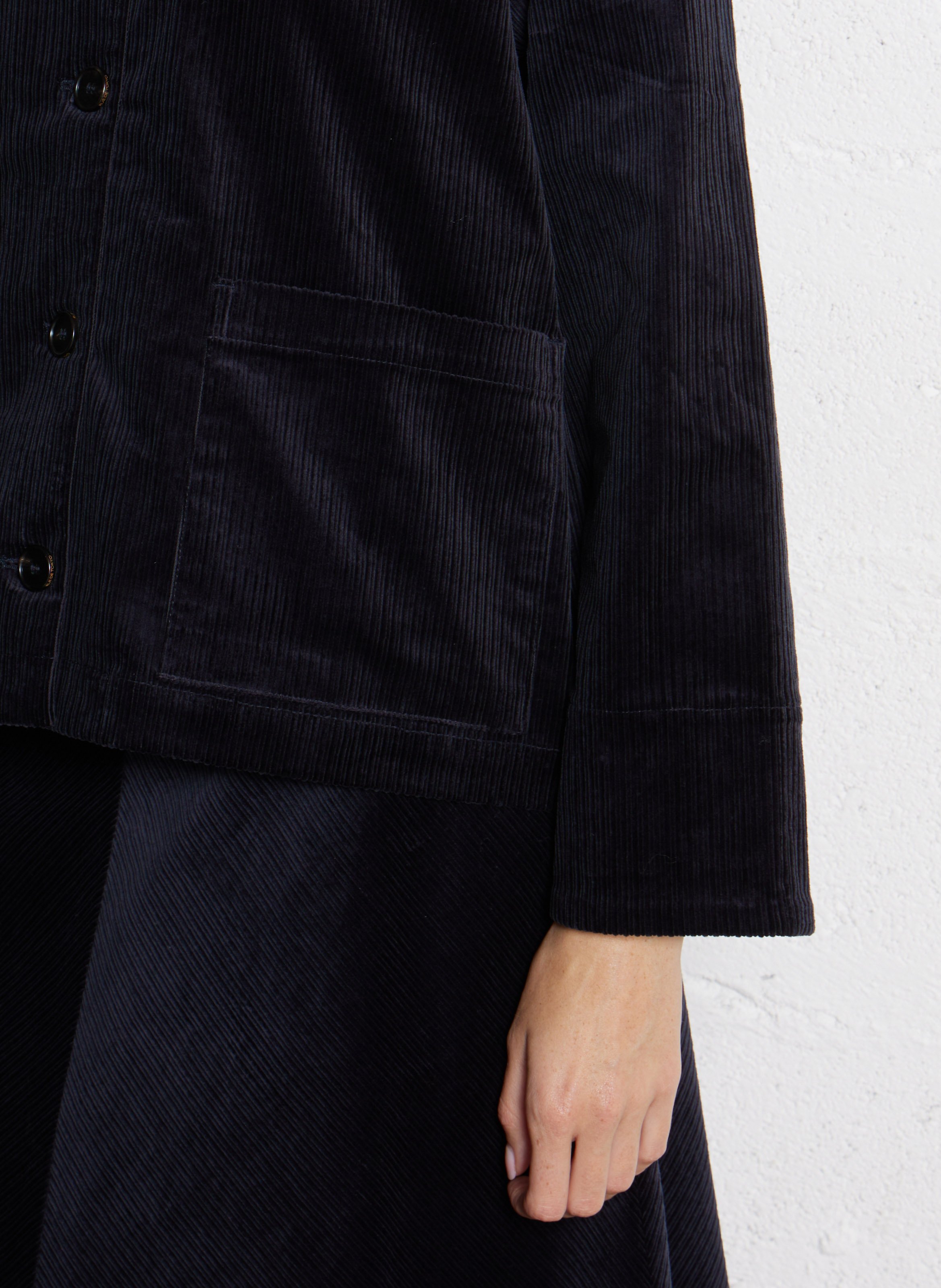 Ruime jas met klassieke kraag in ribfluweel RUE DE TOKYO Blauw