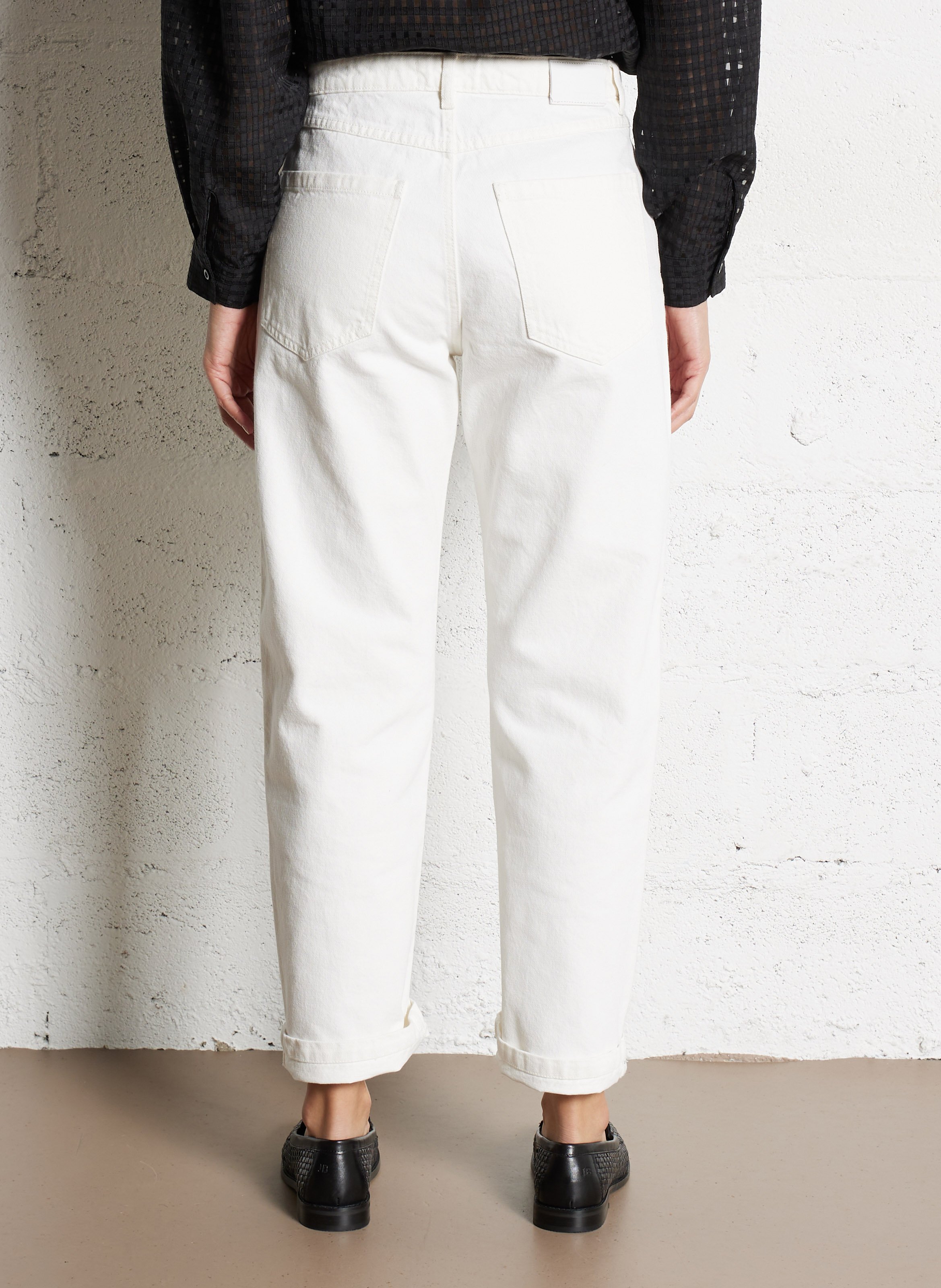 Jean droit taille haute en coton IKKS Blanc