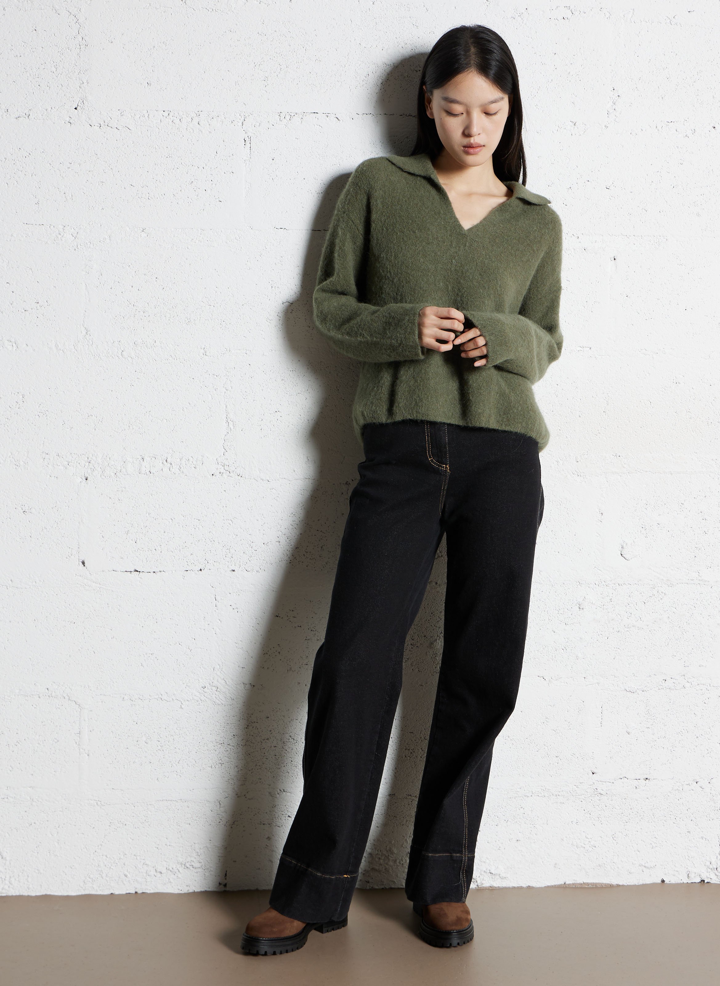 Pull col polo en laine mélangée PLEASE Kaki