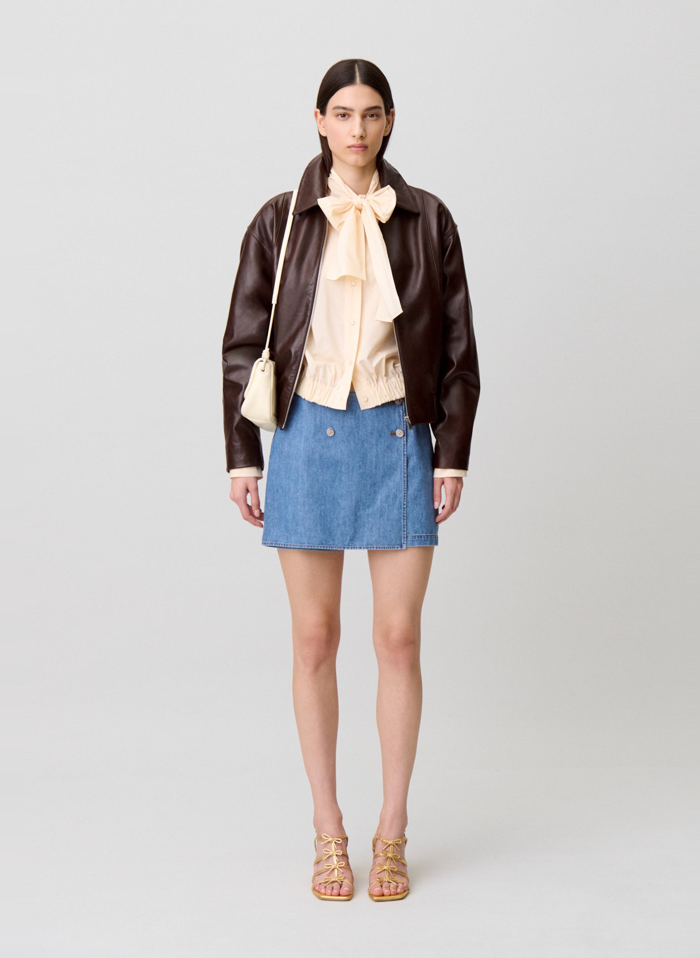 Straight cotton shirt with Lavallière collar CLAUDIE PIERLOT Beige