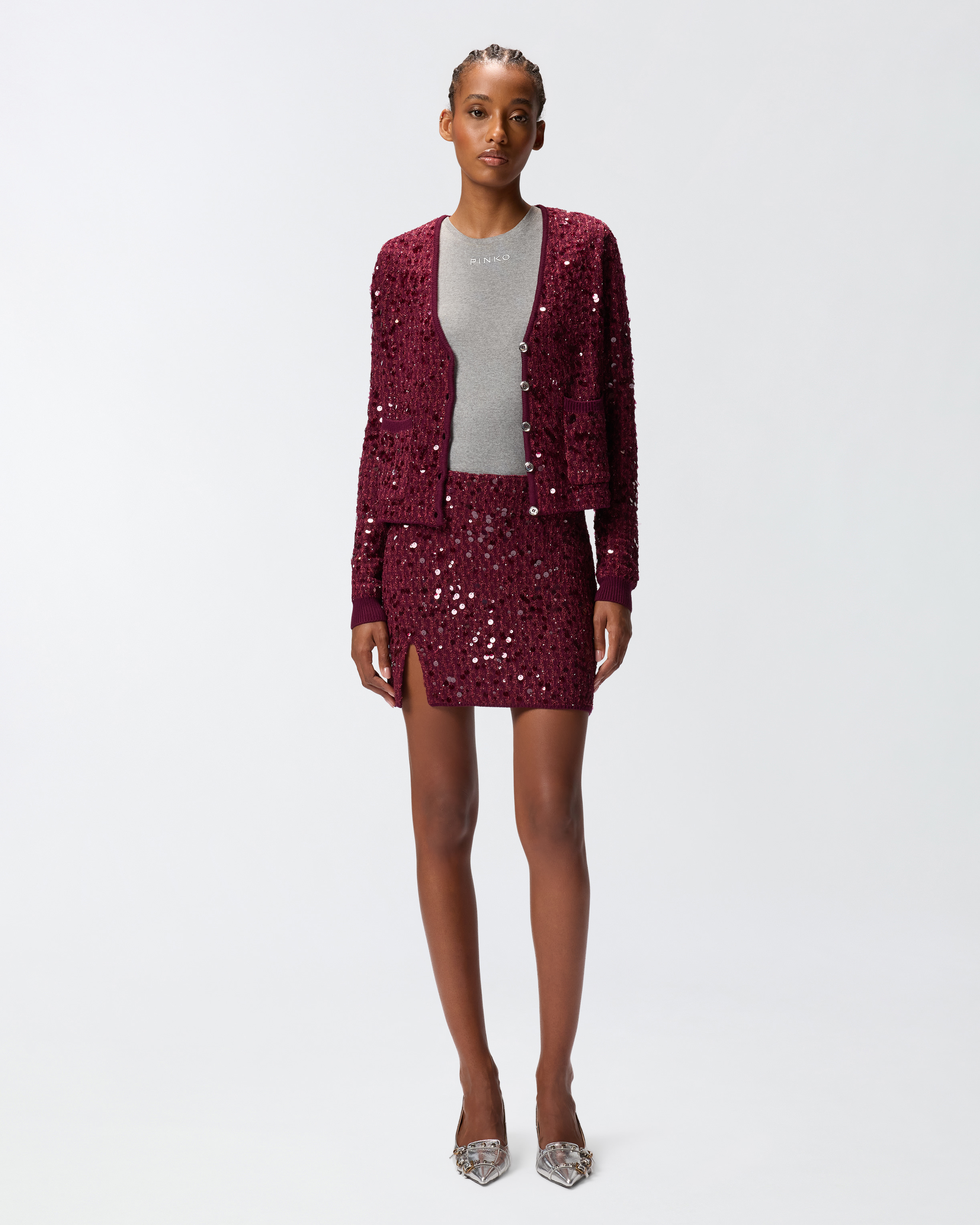 Mini skirt in fully sequined knit fabric PINKO Multicolored