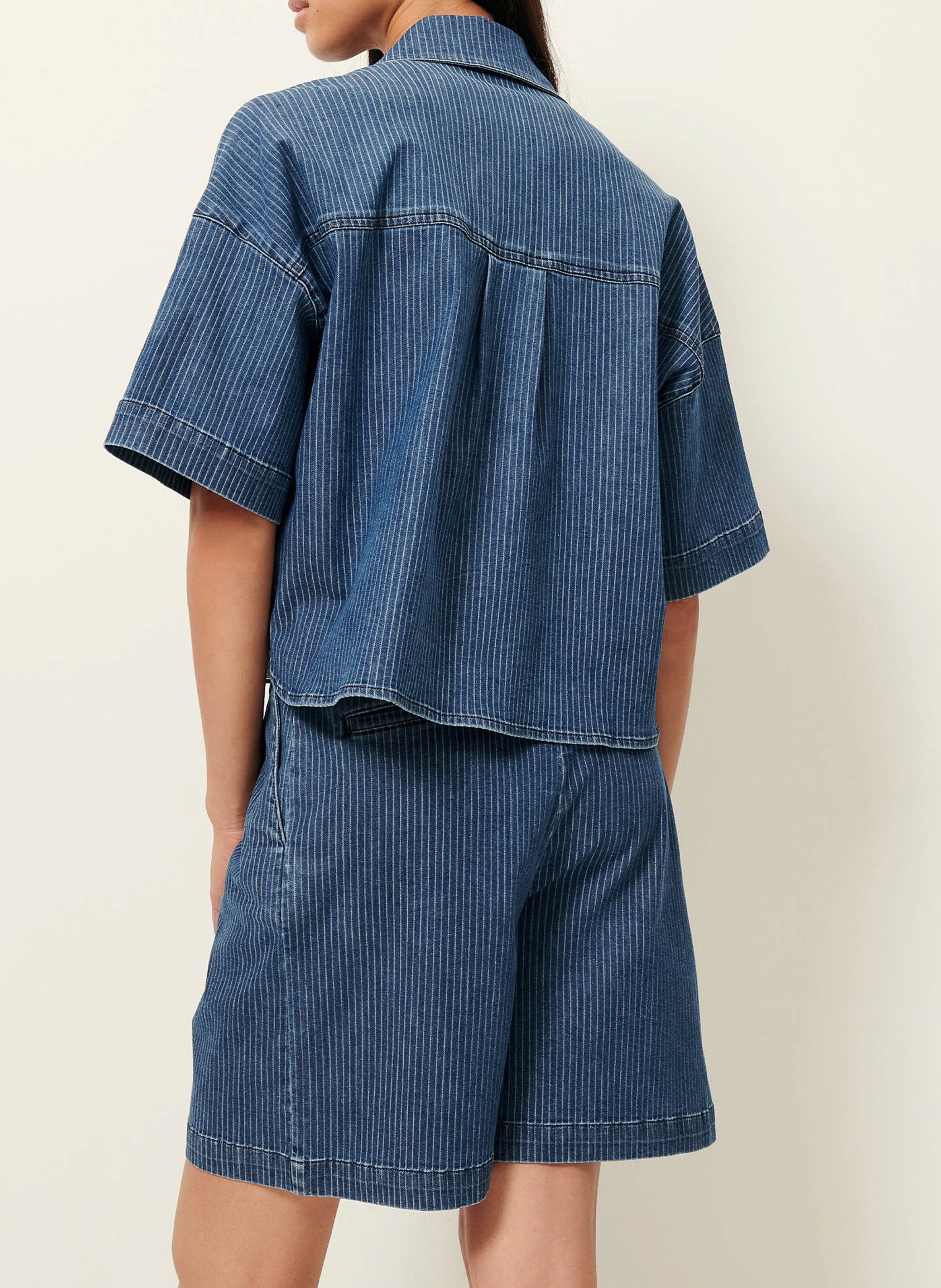 Ruime polo met korte mouwen in ruwe denim SESSUN Blauw