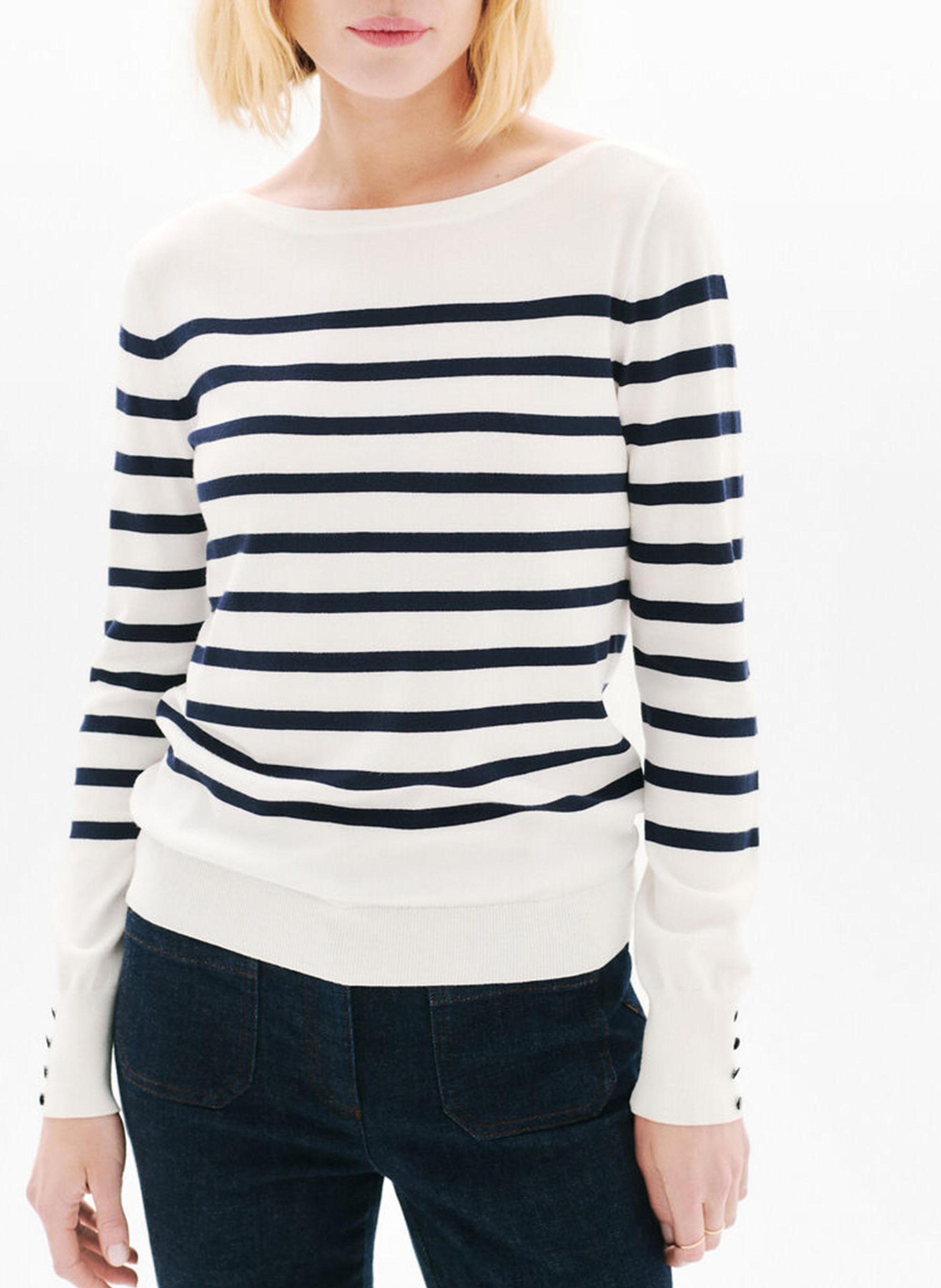 Gerade geschnittener gestreifter Pullover mit U-Boot-Ausschnitt CAROLL Beige