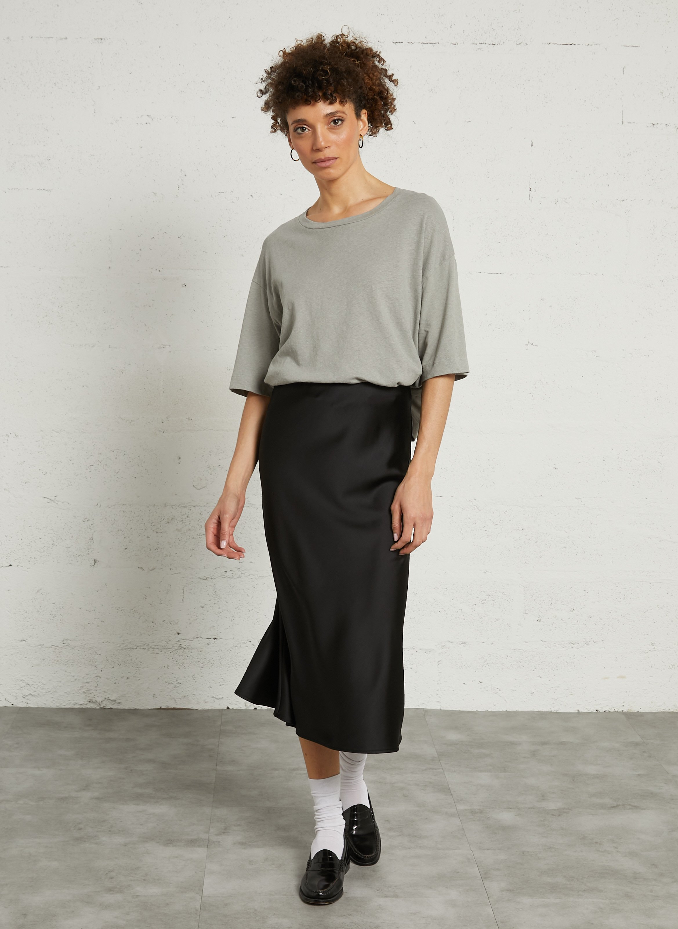 Long satin-effect skirt IMPERIAL Black