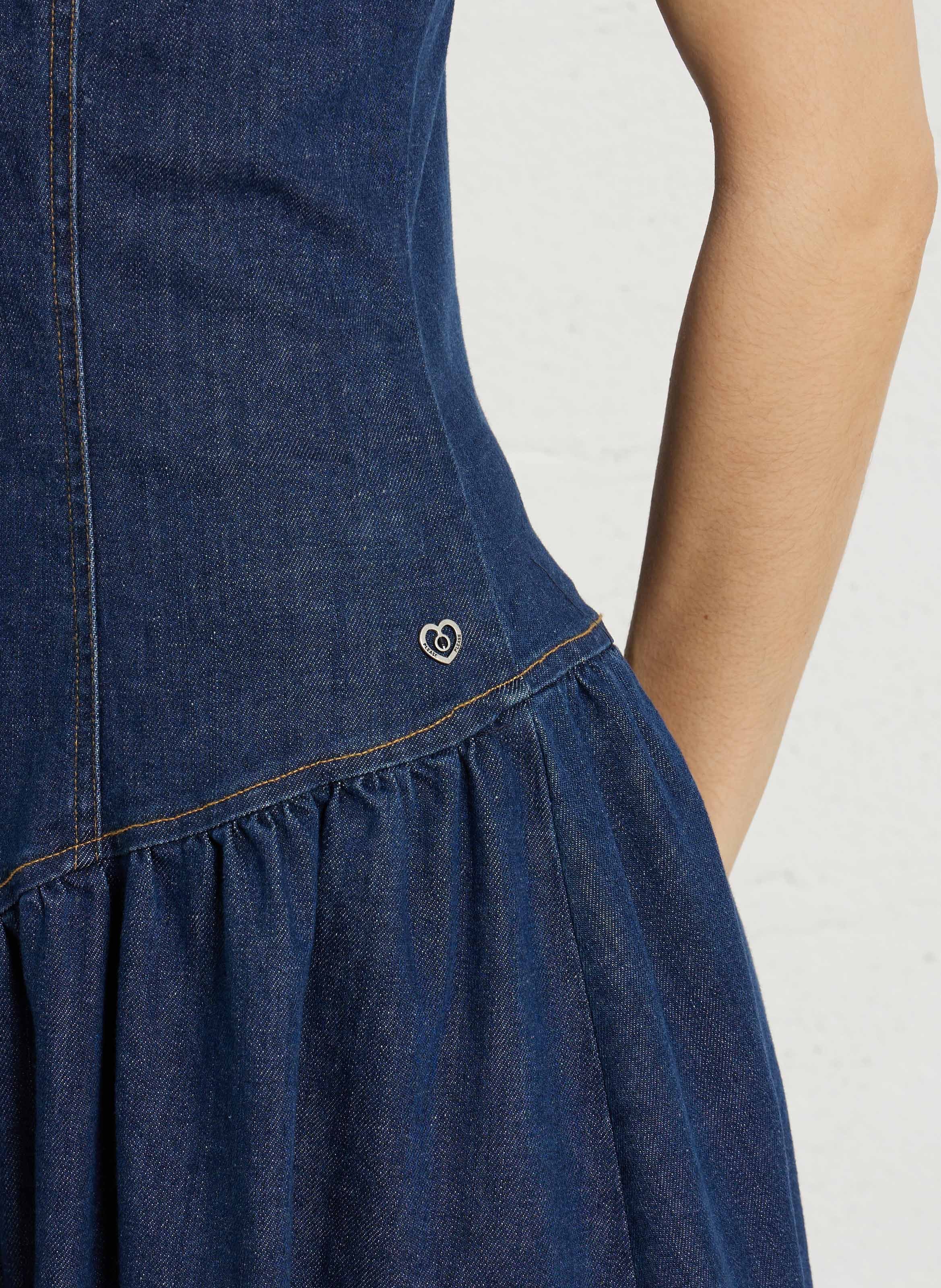 Langes Kleid aus Baumwoll-Mix mit V-Ausschnitt PLEASE Blau