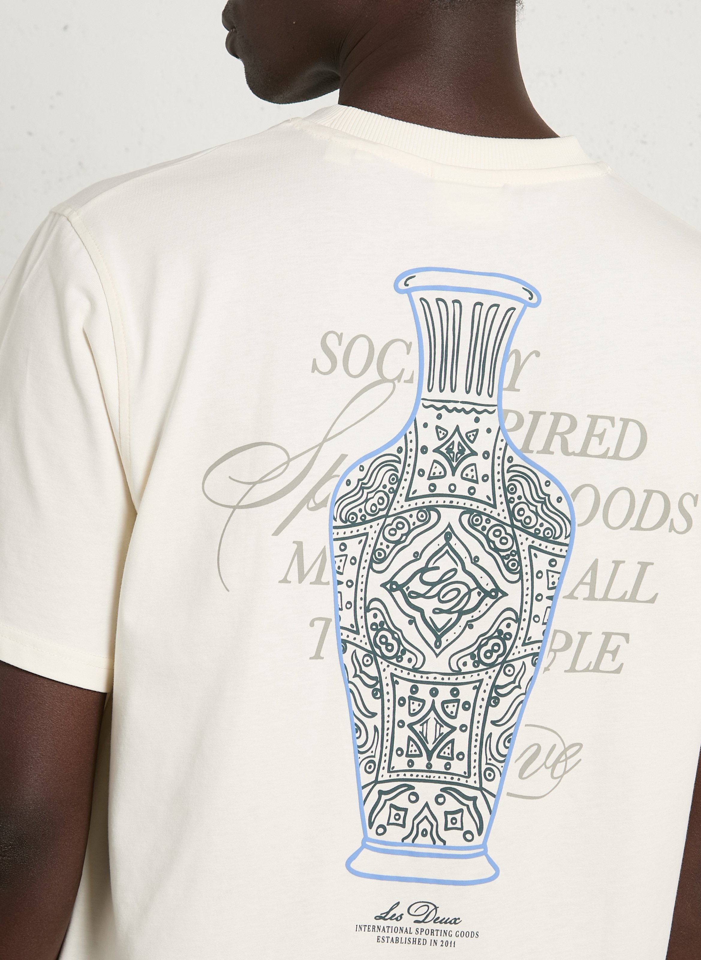 Tee-shirt droit col rond sérigraphié en coton organique LES DEUX Beige