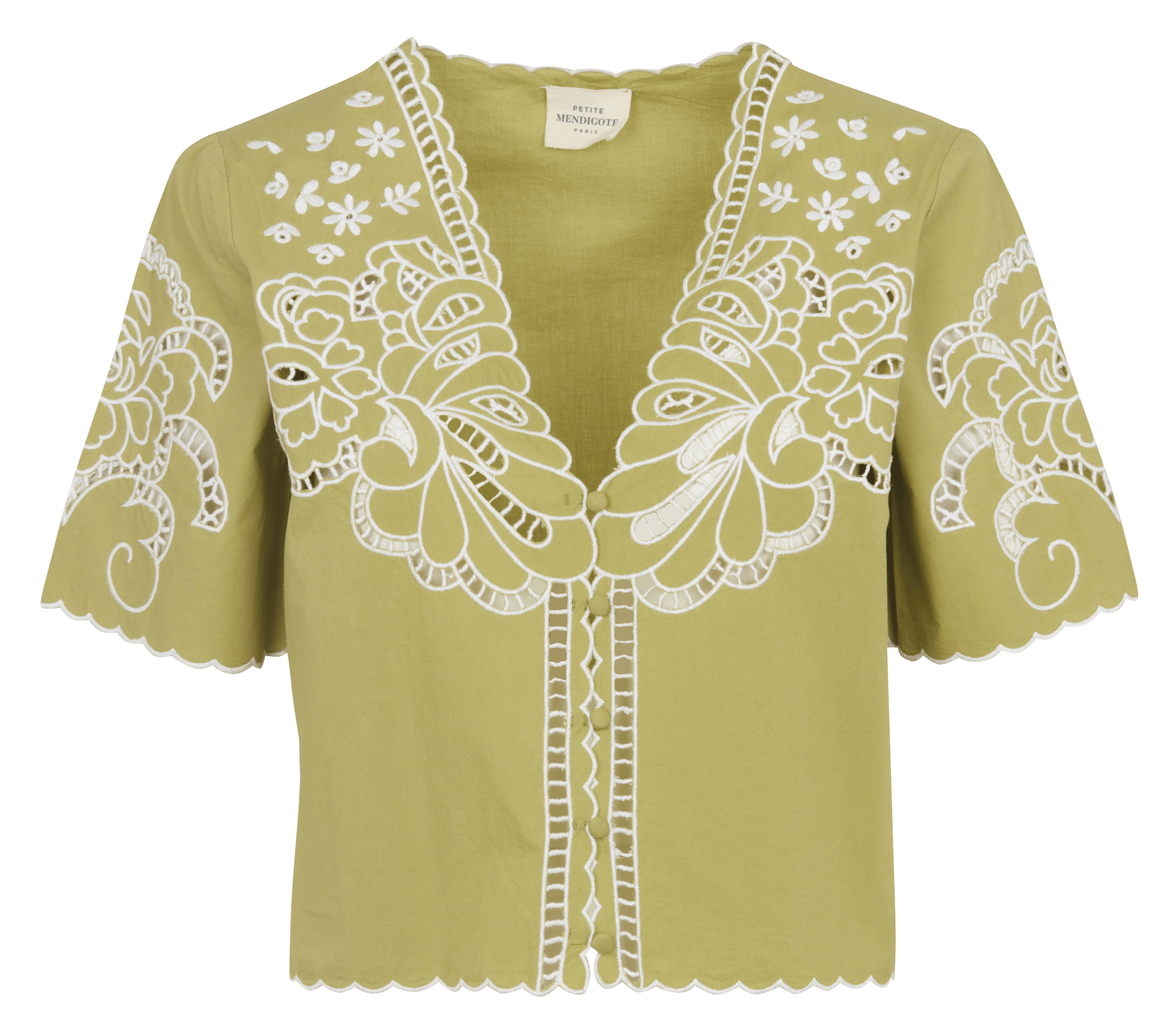 Top droit col V en coton brodé PETITE MENDIGOTE