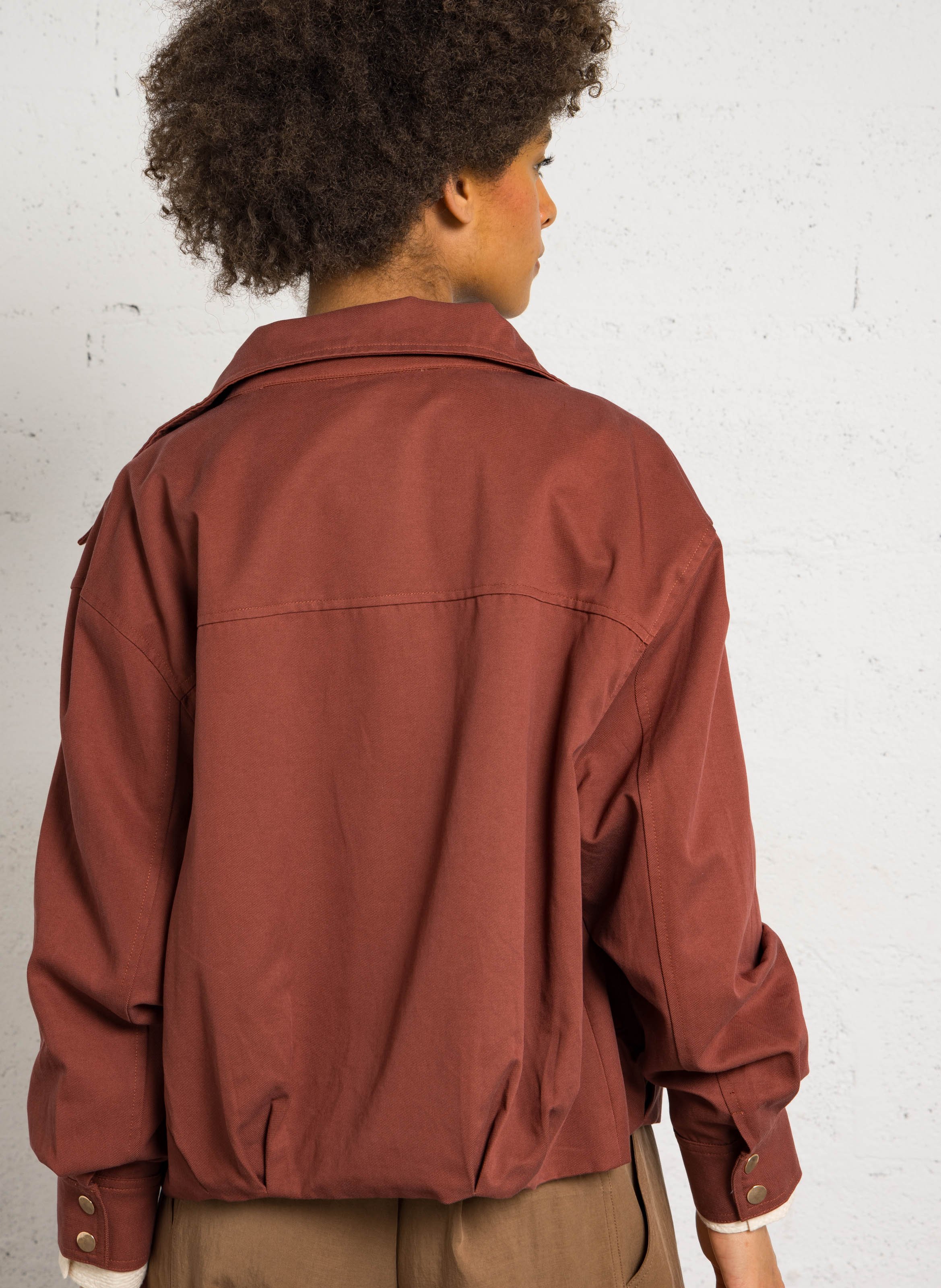 Oversized high-neck cotton blend jacket LA PETITE ETOILE Brown