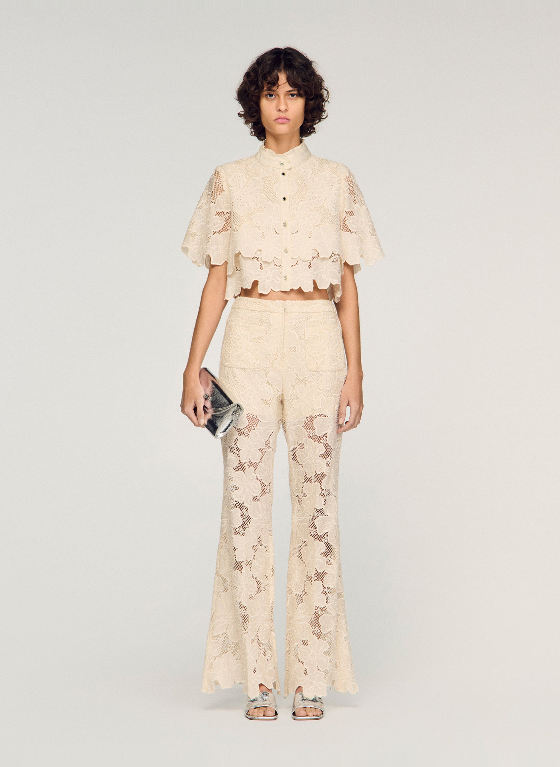 Pantalon évasé en guipure SANDRO Beige