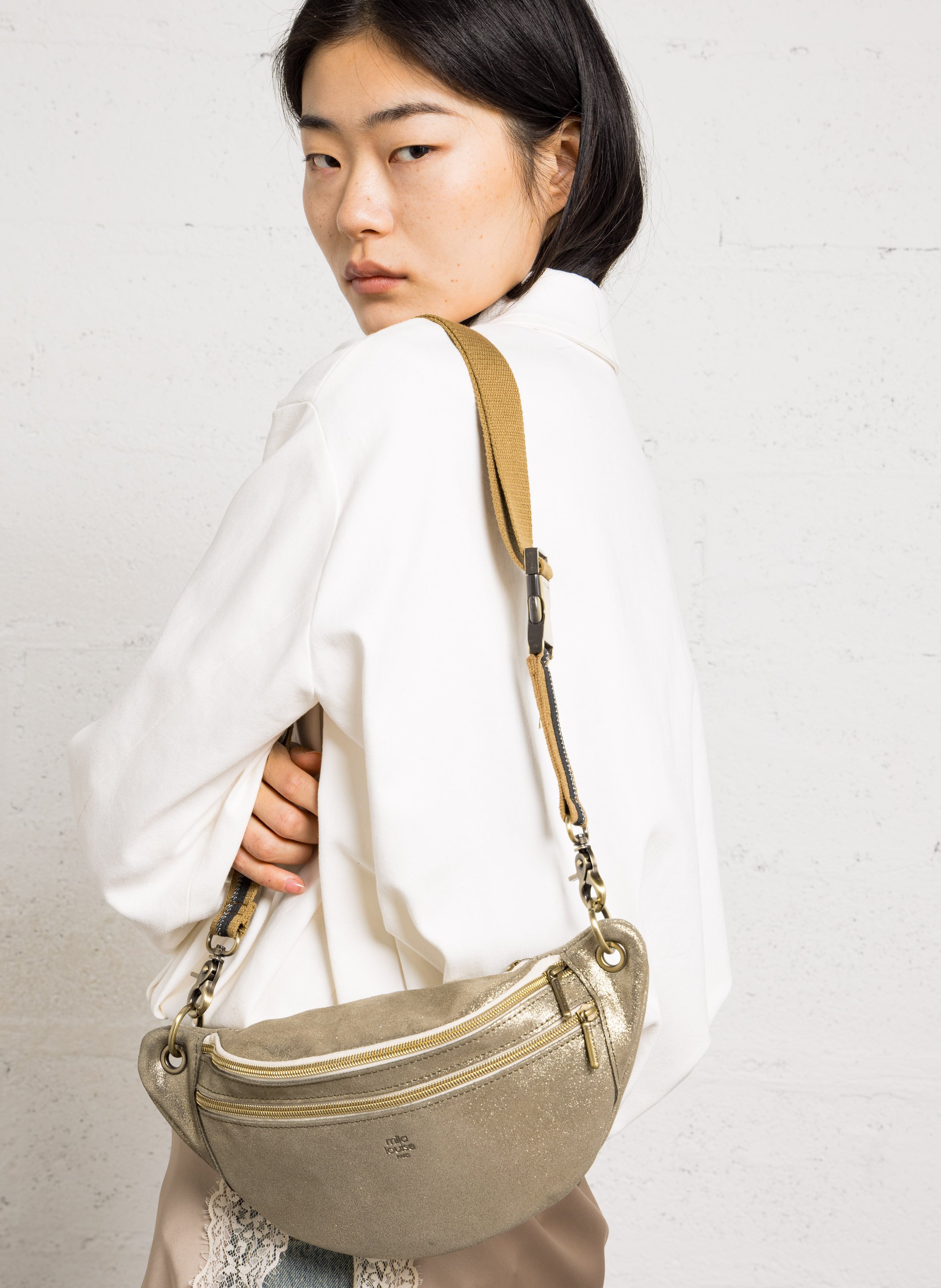 Sac porté épaule en cuir métallisé  MILA LOUISE Vert