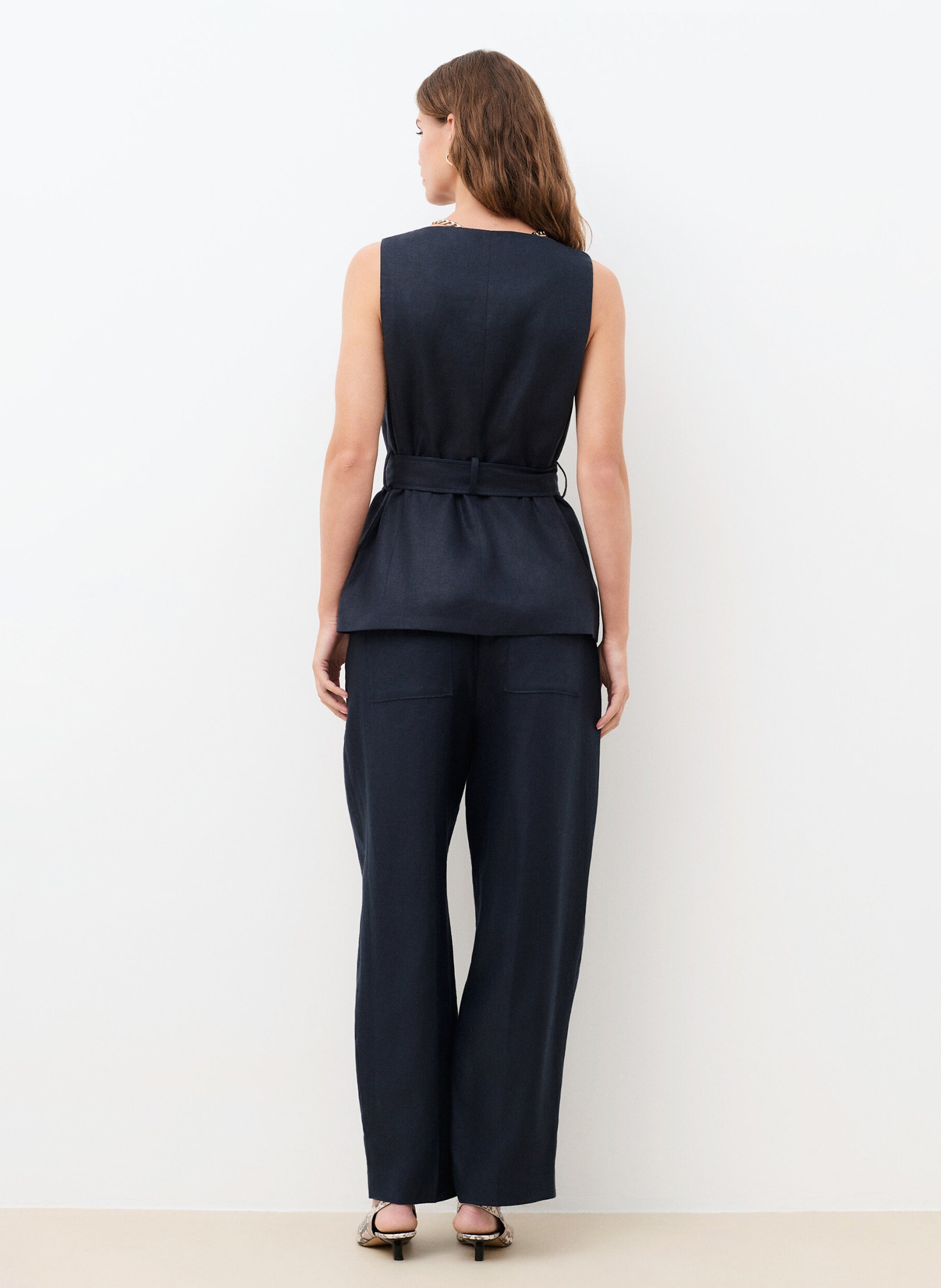 Veste col rond en lin CAROLL Bleu