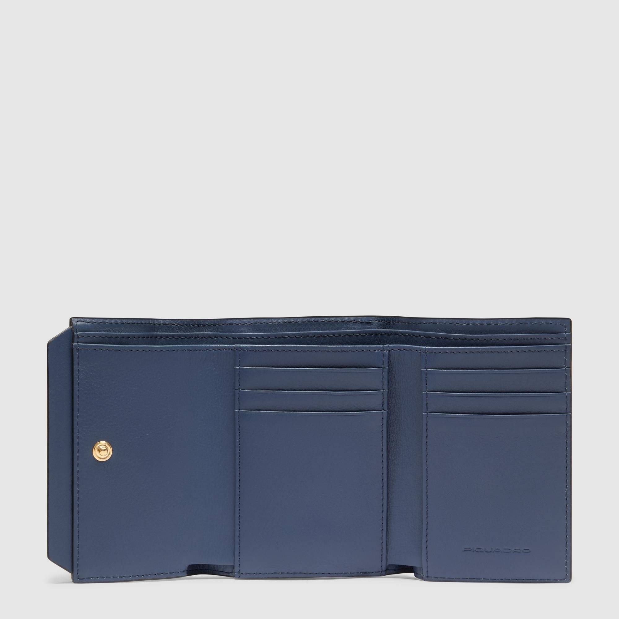 Portefeuille à trois volets femme, petit format PIQUADRO Bleu