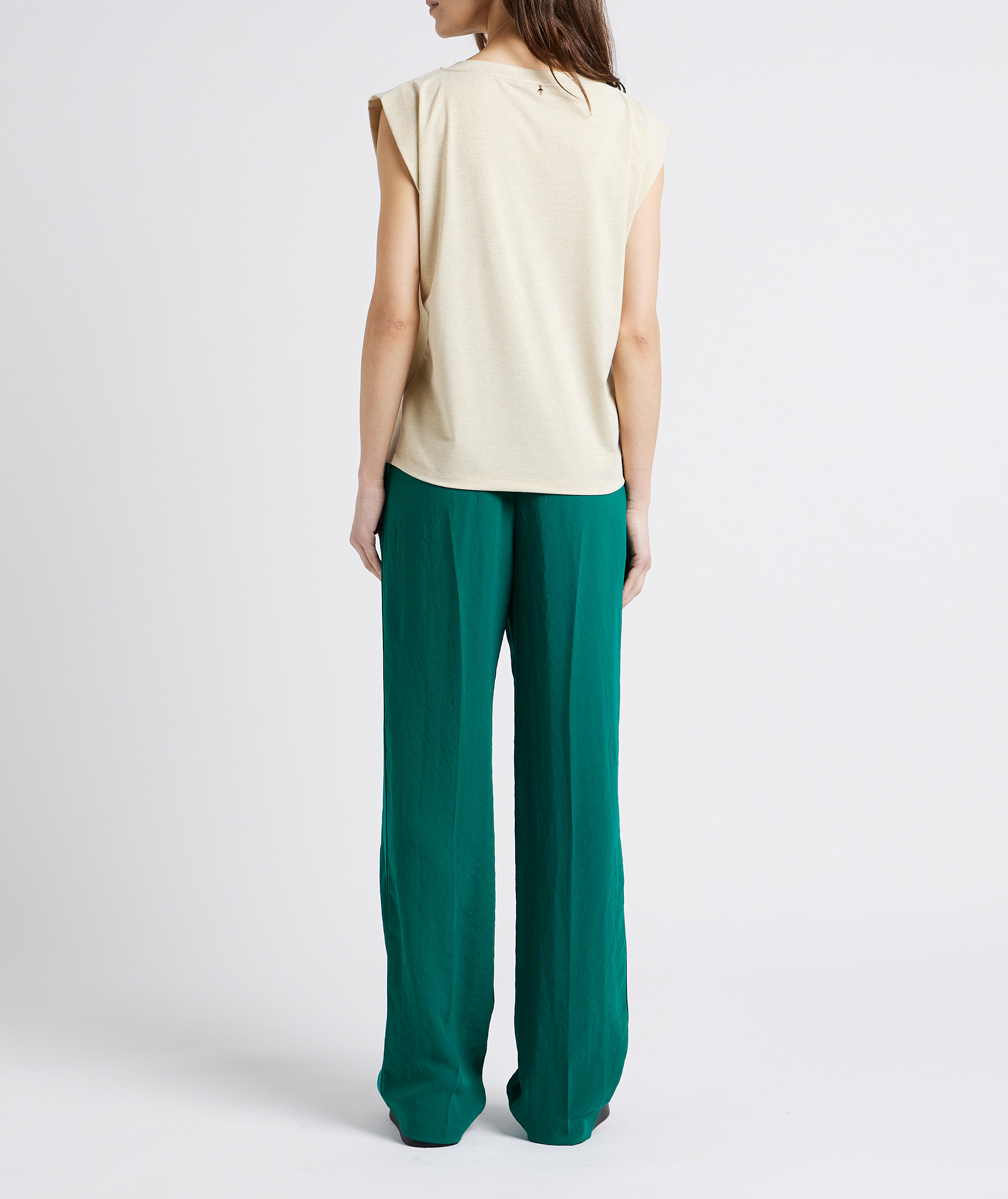 Gerade geschnittenes Rundhals-Top mit Metallic-Garn ONE STEP Golden