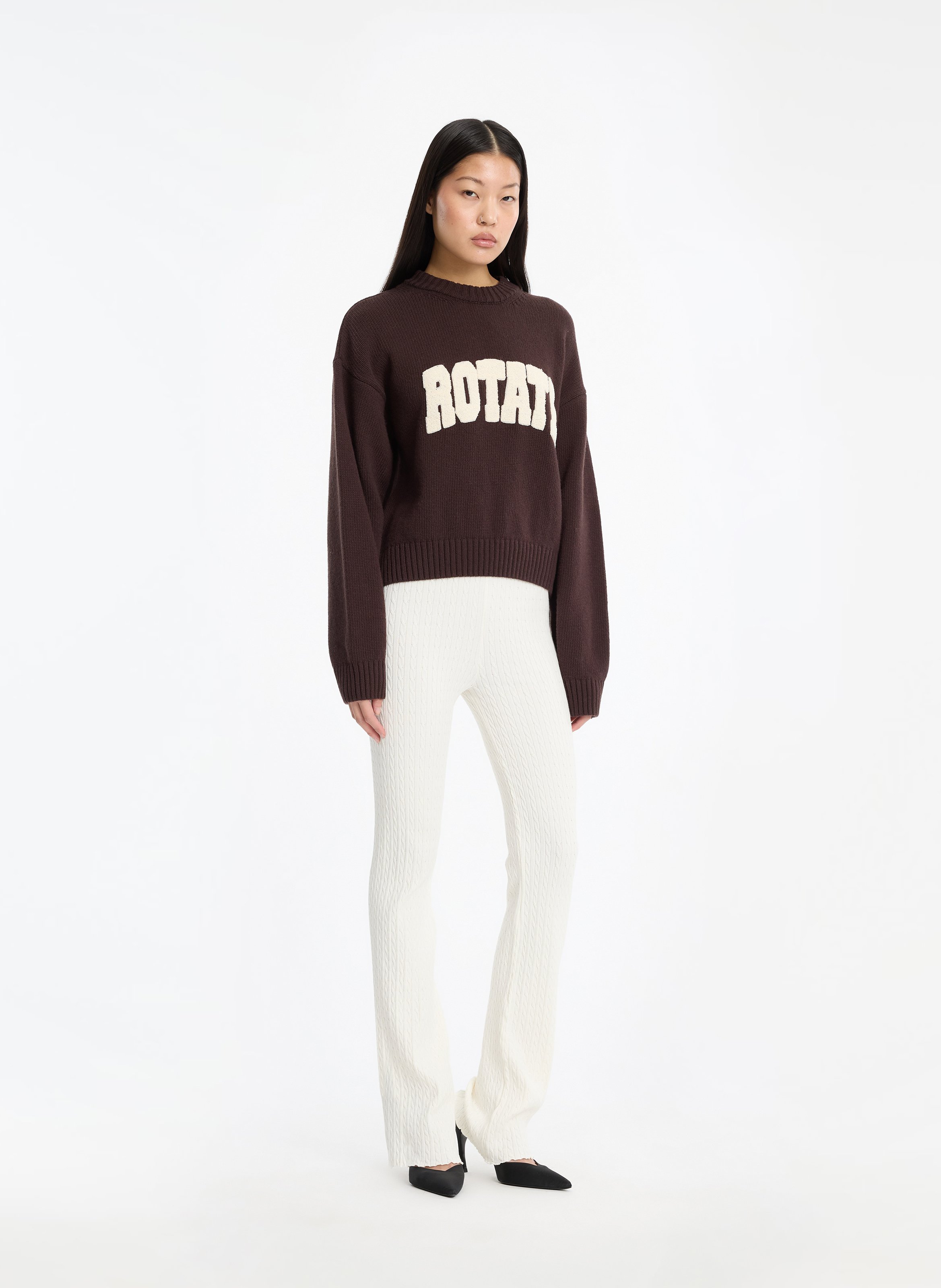 Loose-fit round-neck wool jumper ROTATE Brown