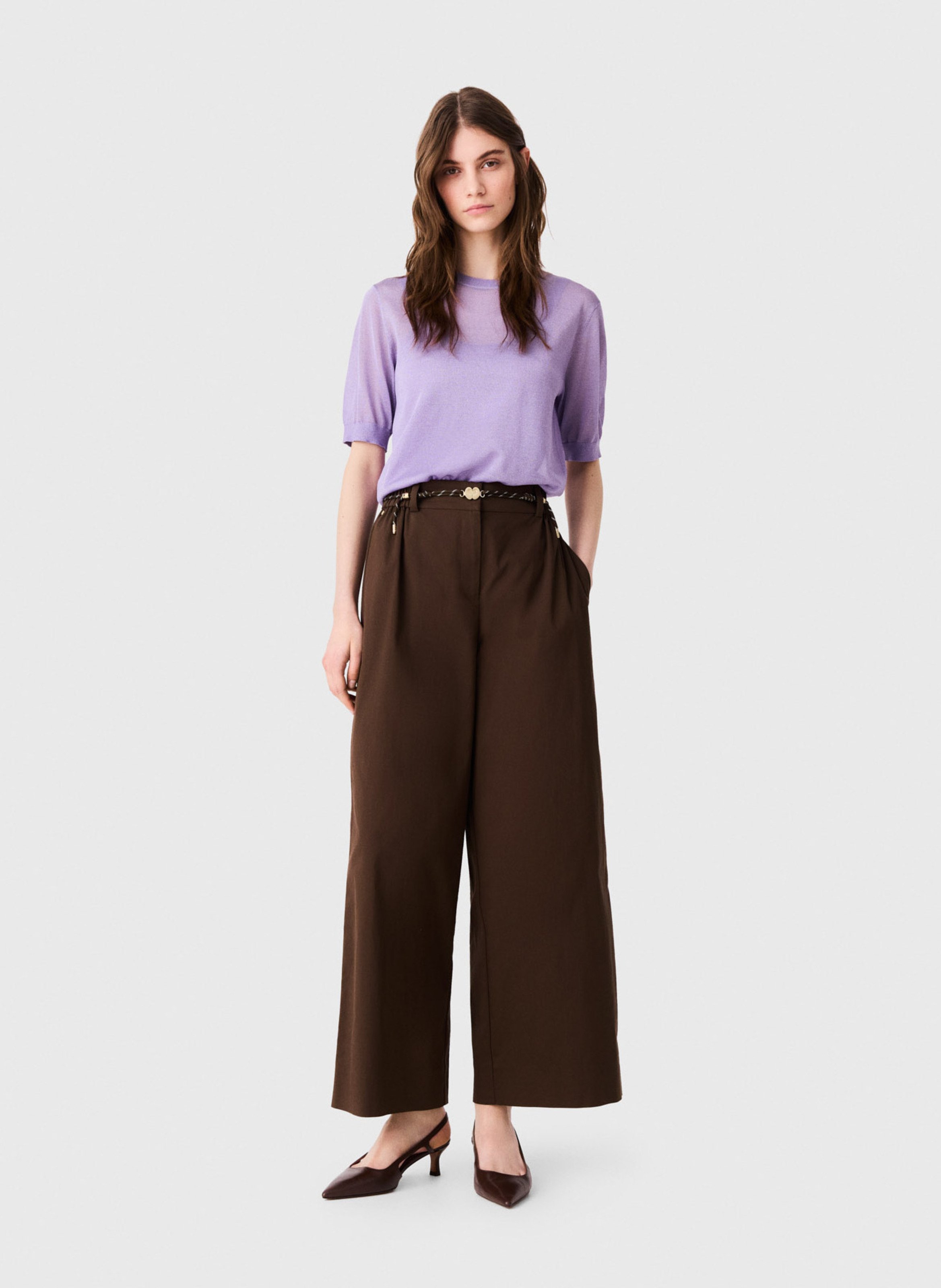 Wide-leg cotton-blend pants MAJE Brown
