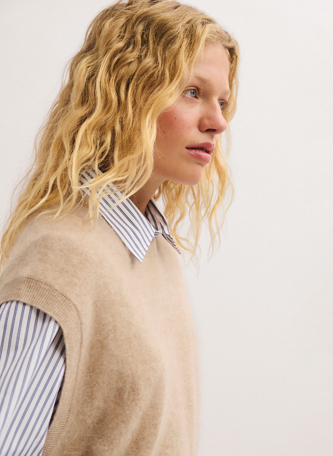 Ärmellose einfarbige Wollpullover PABLO Beige