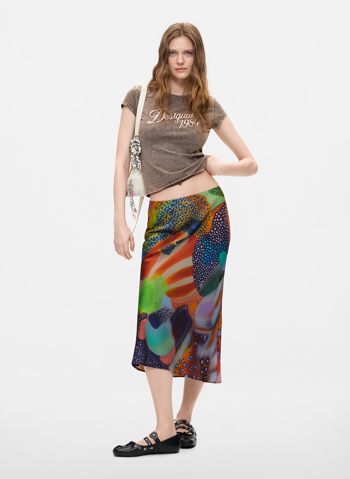 Jupe midi imprimée DESIGUAL Noir