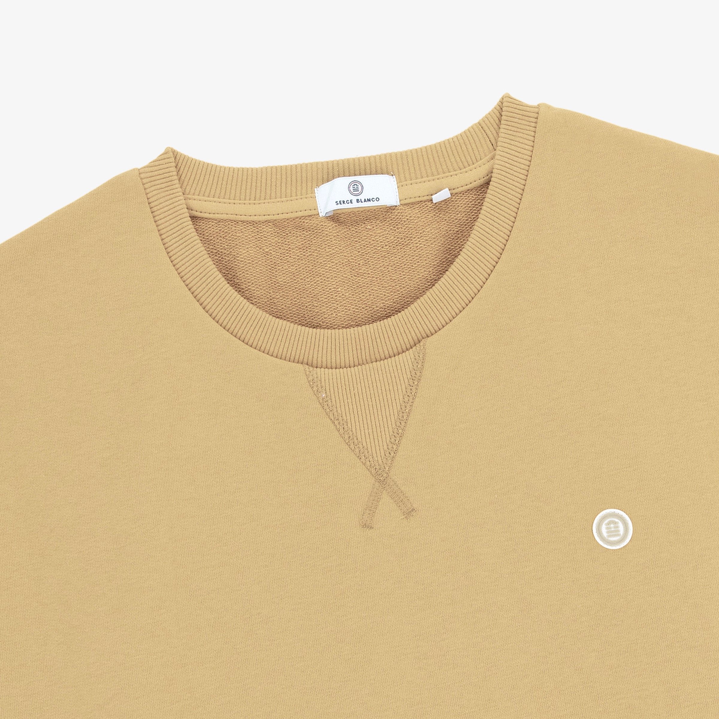 Round neck sweatshirt in cotton fleece. SERGE BLANCO Beige