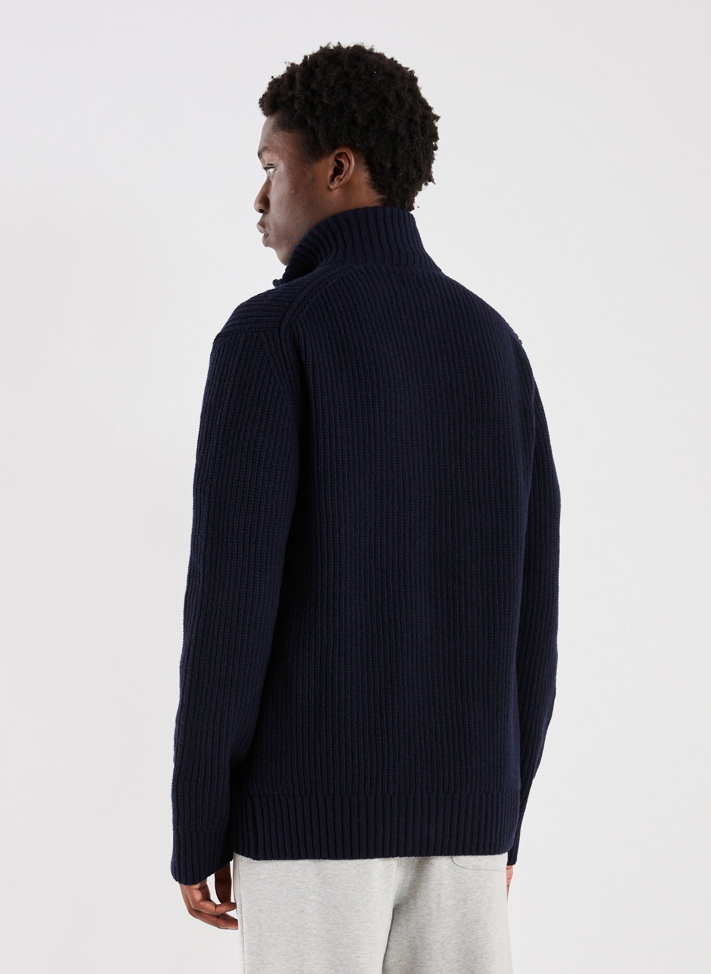 Wool blend high-neck gefil knit cardigan. | Blue AU PRINTEMPS PARIS Men